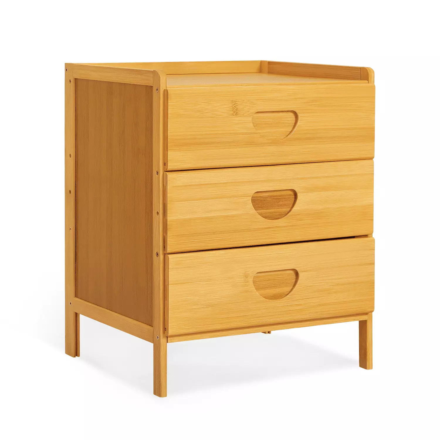 MoNiBloom Bamboo 3 Tier 3 Drawer Nightstand Modern Bedside Table Storage Natural