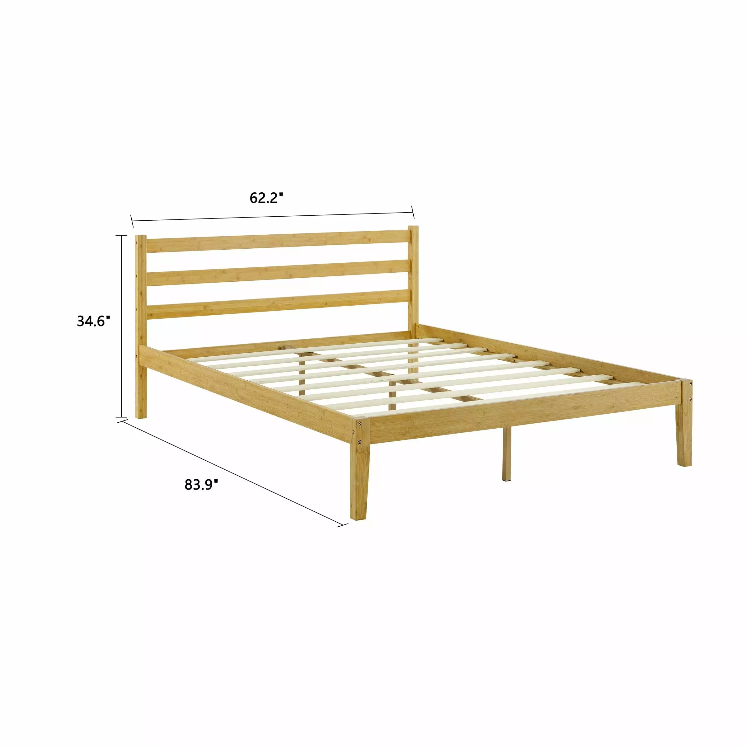 MUSEHOMEINC Timeless Bamboo Platform Bed Frame Headboard Bedroom Strong Wood Slat Support No Box Spring Needed Natural Que...
