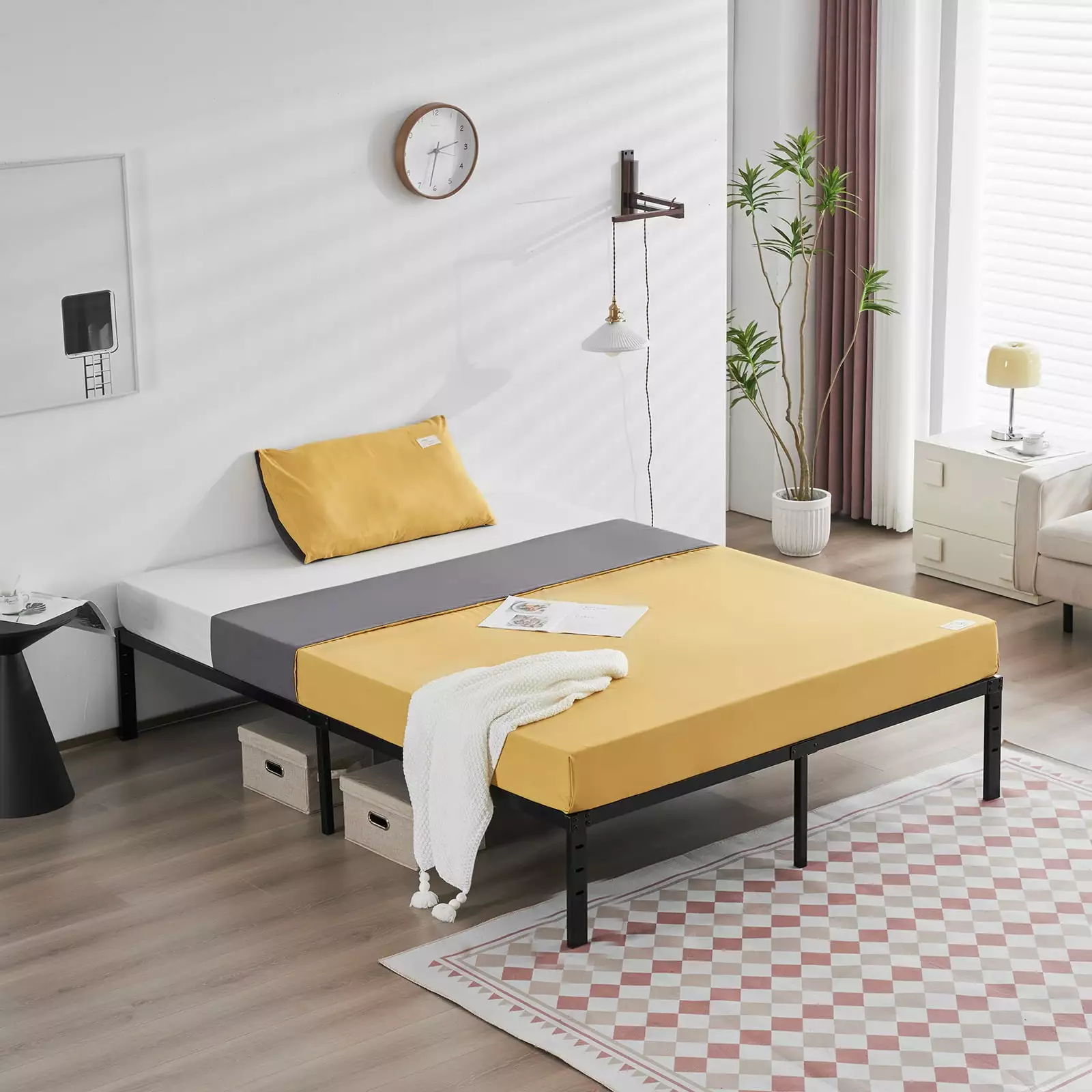 Zimtown 14H King Size Metal Platform Bed Frame Solid Metal Slat Support Black Mattress Not Included FCH