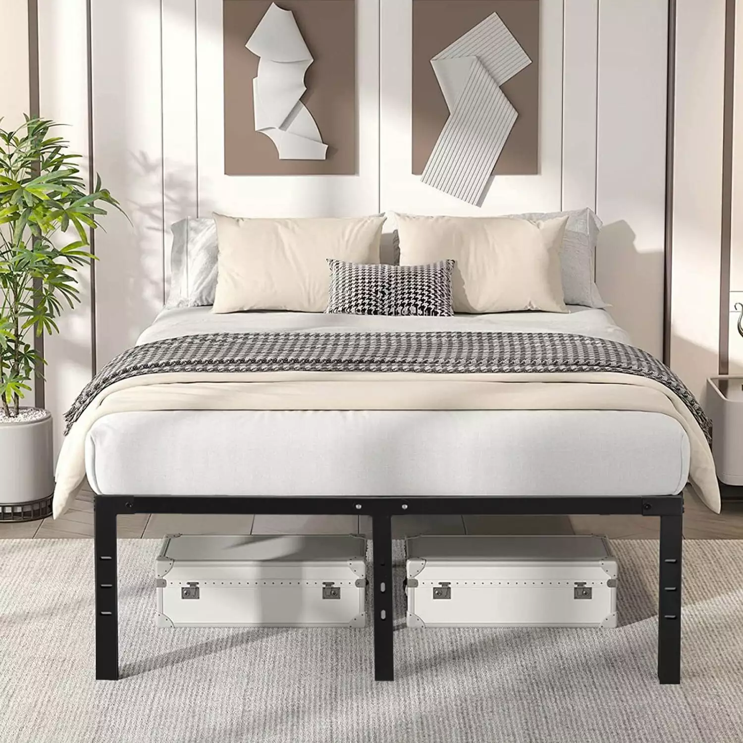 Oyajia Heavy Duty Steel Slat King Bed Frame Anti-Slip Support No Noise Mattress Foundation No Box Spring Needed Black