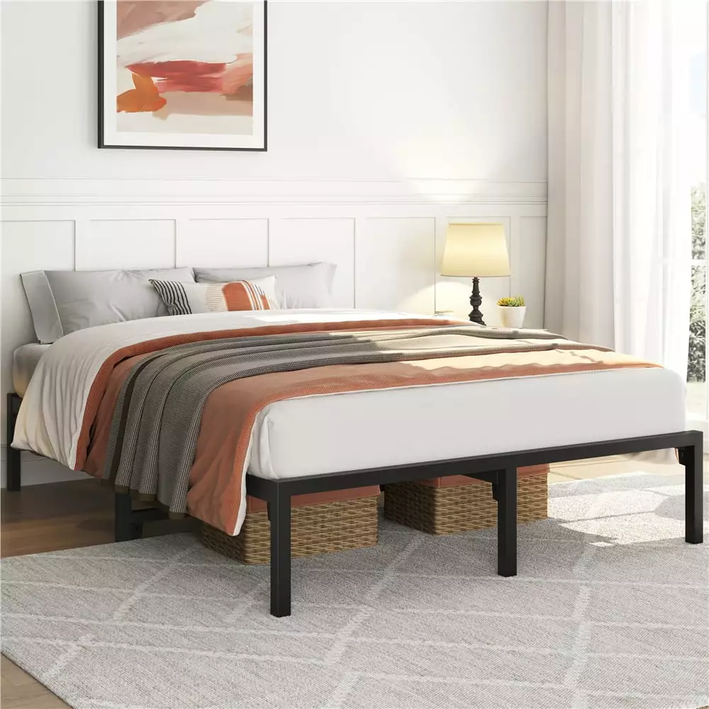 Topeakmart 13 Quick Lock Queen Size Metal Bed Frame No Screws Easy Assembly Black