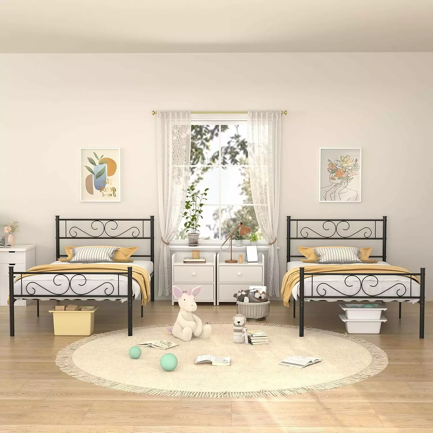 VECELO 2-Piece Twin Metal Bed Frame Headboard and Footboard No Box Spring Needed