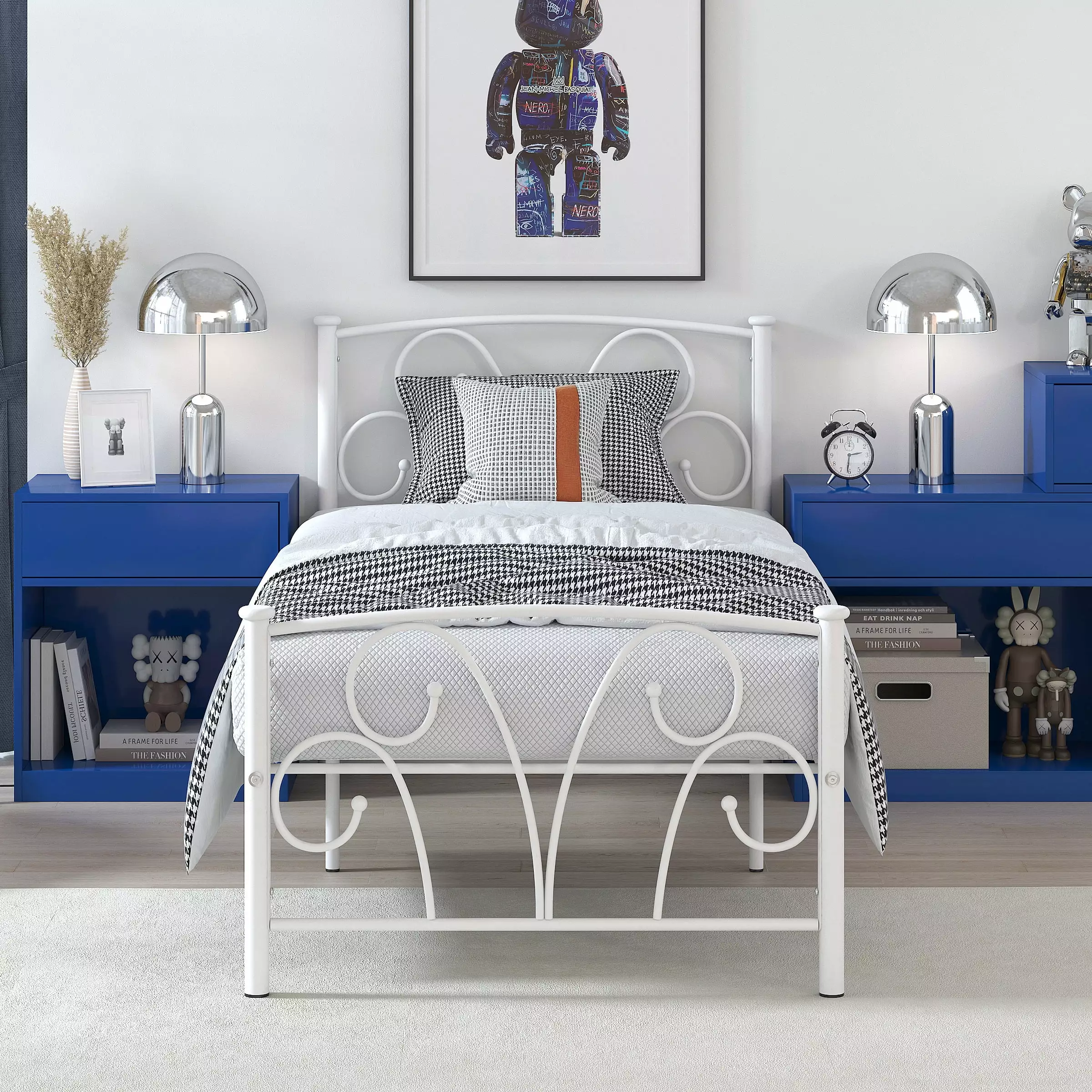 Yoneston 14 Twin Metal Platform Bed Frame Creative Headboard White