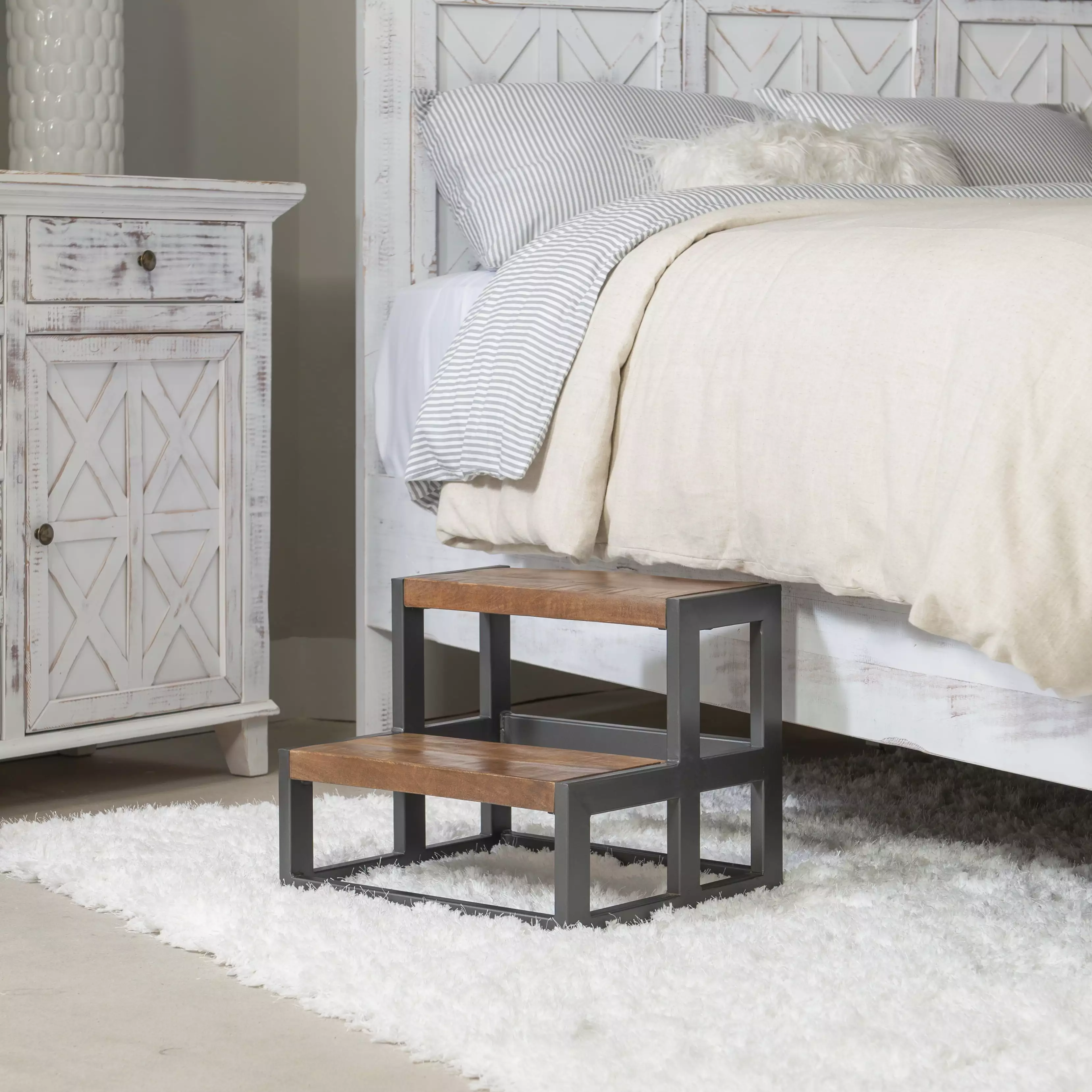 Quinn 2-Step Bed Steps Gunmetal - Sturdy Bedside Steps Powell