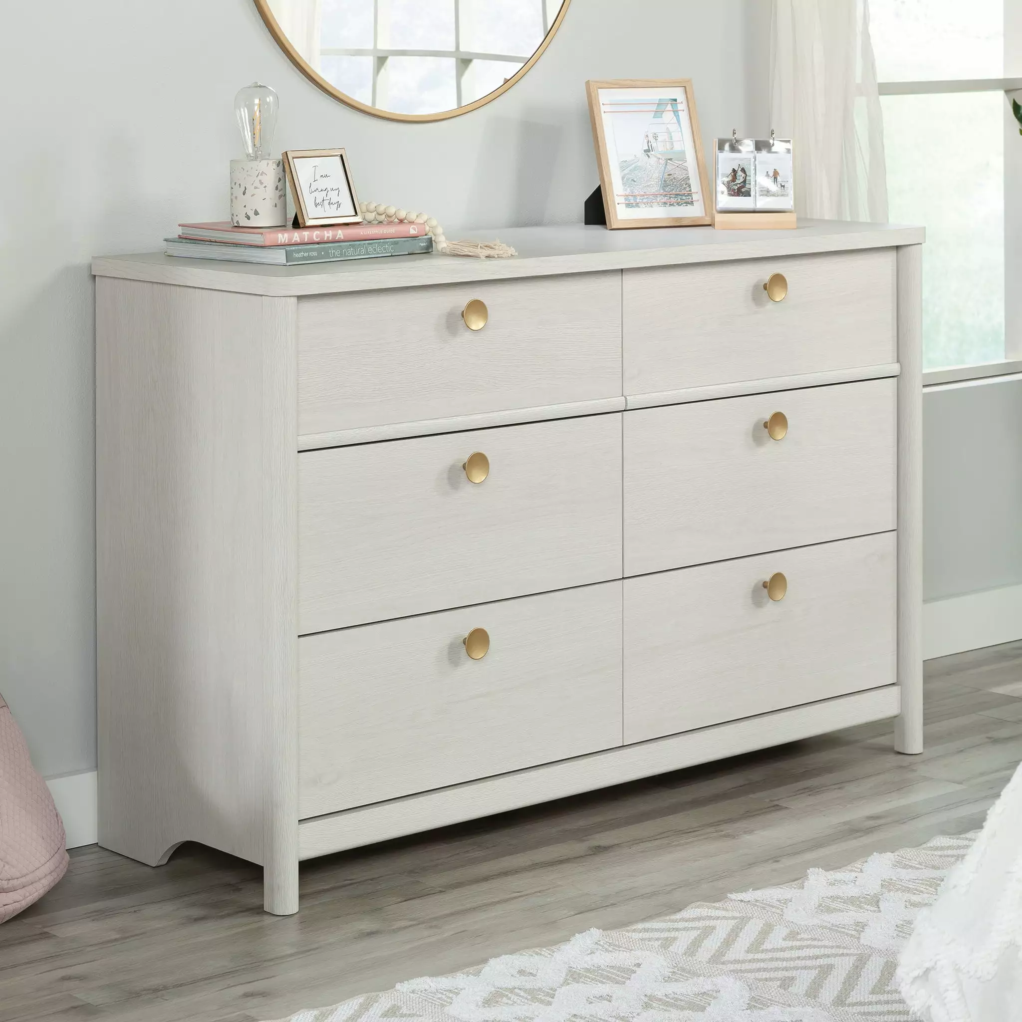 Sauder Dover Edge 6-Drawer Bedroom Dresser Glacier Oak Finish