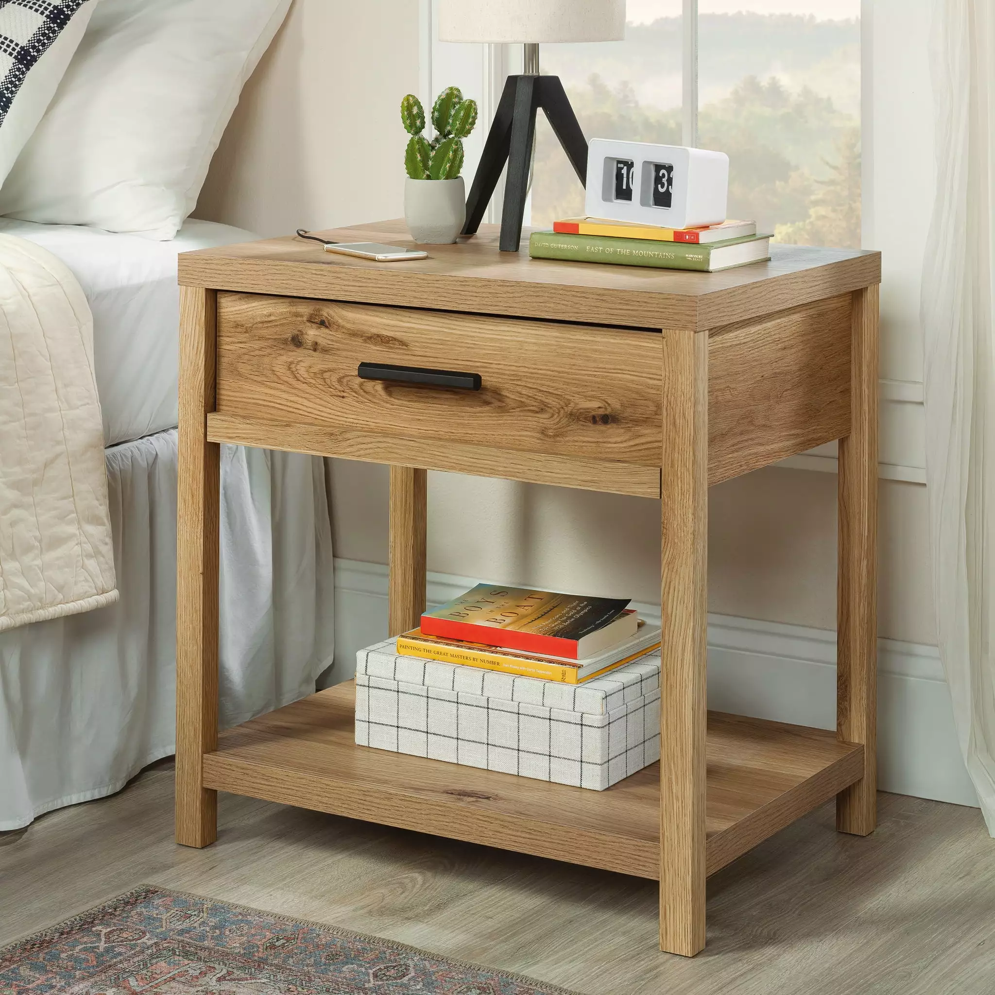 Erie Gatherion Sauder 1-Drawer Nightstand 2 USB Ports Timber Oak