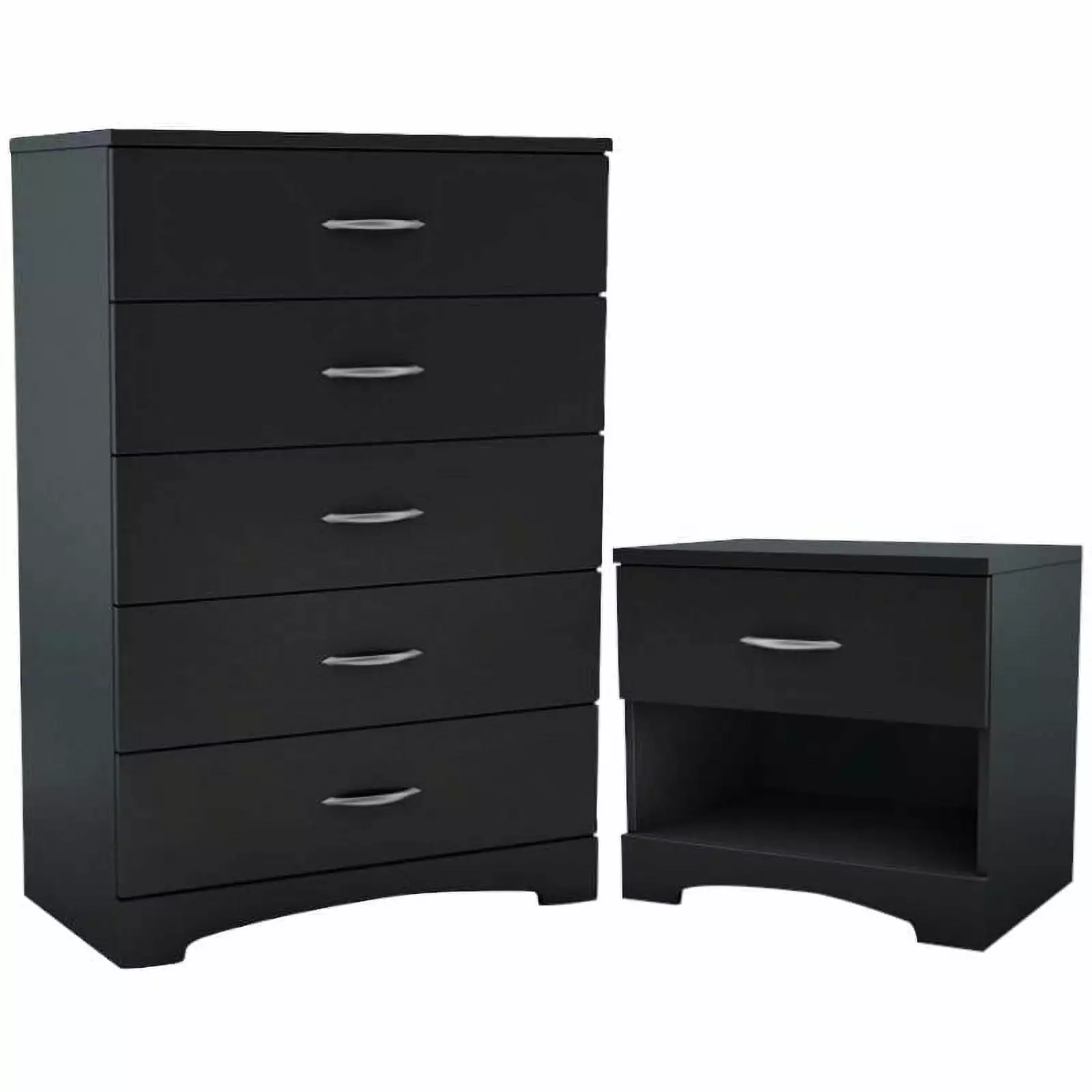 Home Square 2-Piece Set 1-Drawer Nightstand 5-Drawer Chest Pure Black