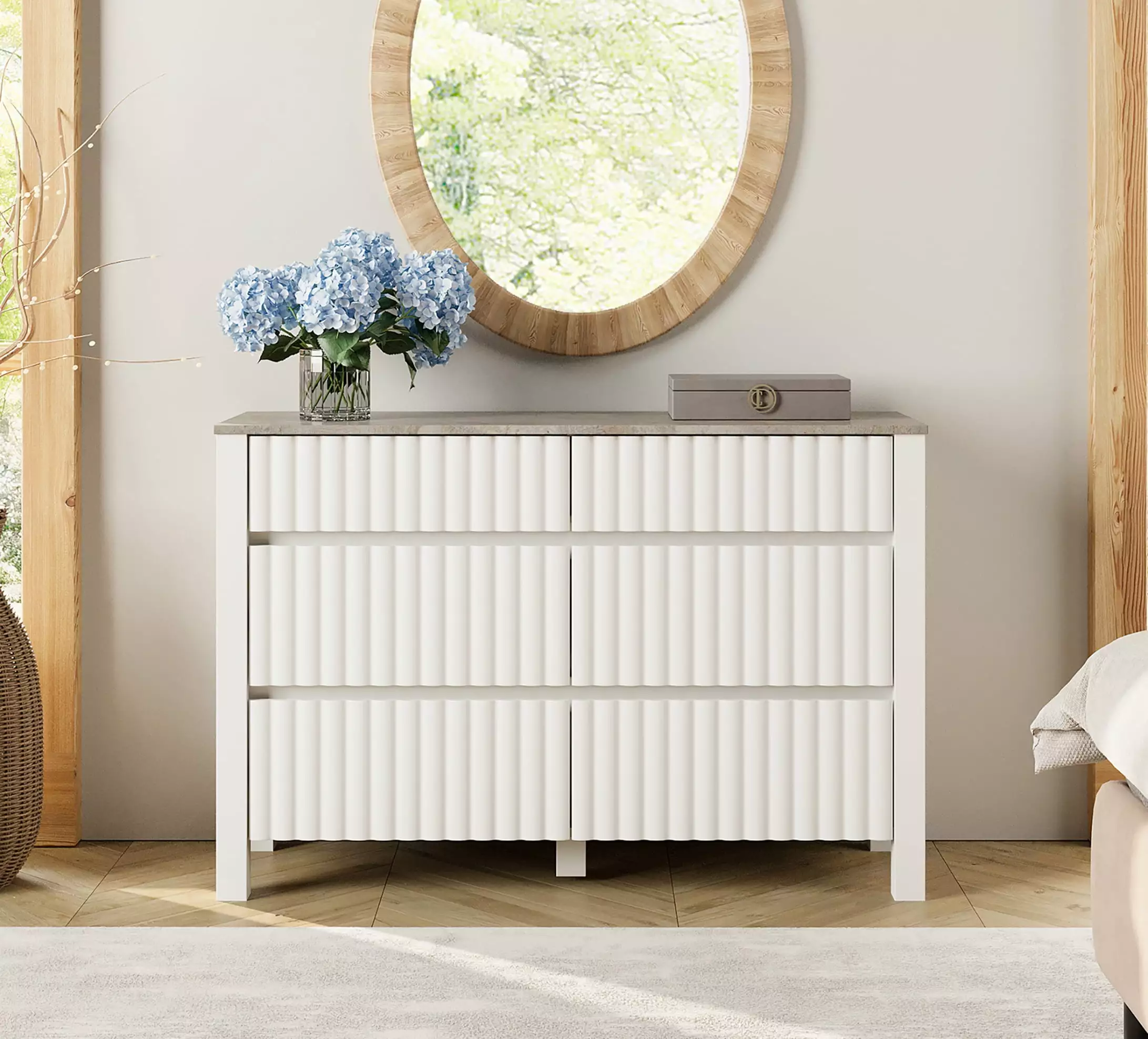 WAMPAT Modern White 6 Drawer Dresser Bedroom - Kids Storage Cabinet Nursery