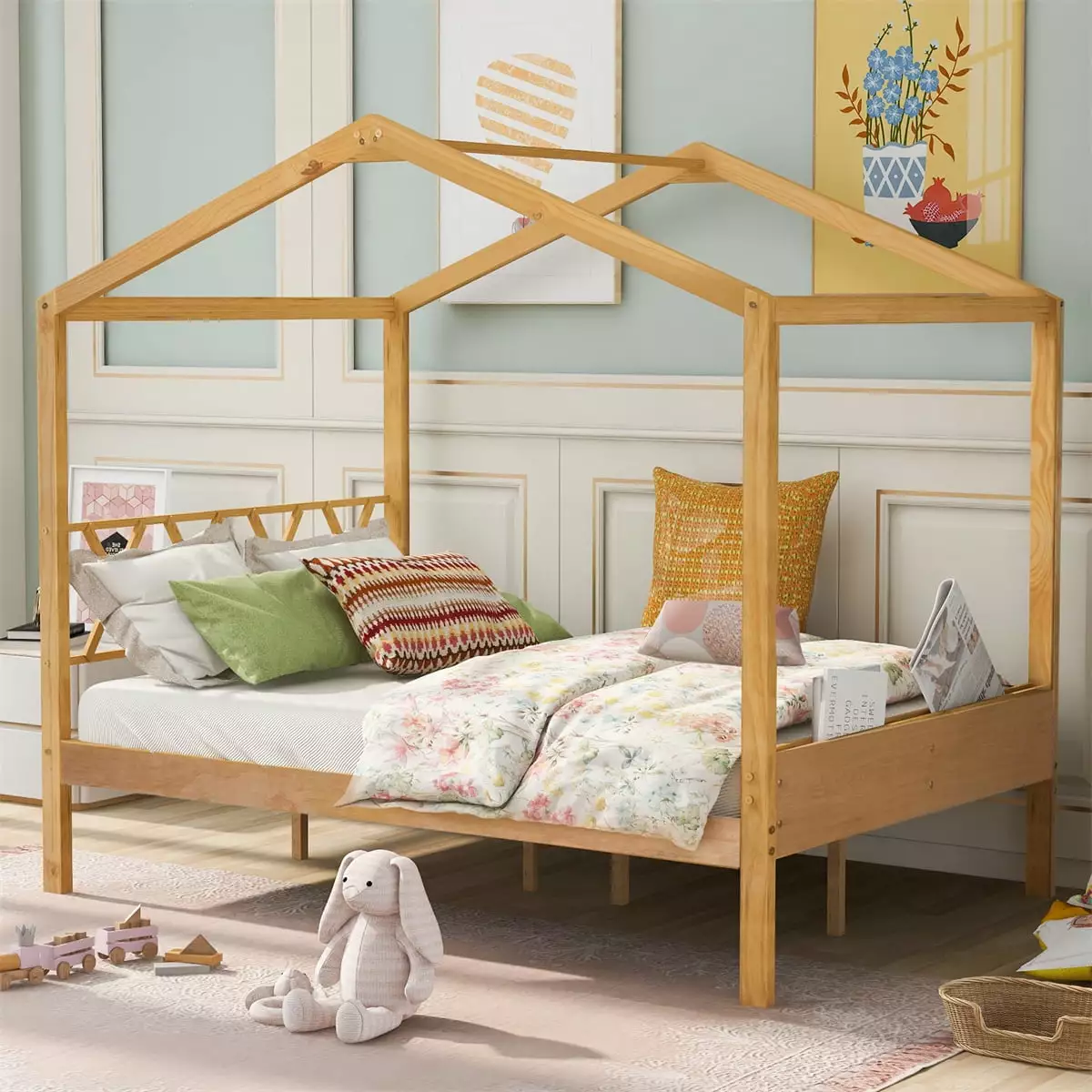 Full Size Houtilize Bed Headboard and Footboard Storage Natural ARCTICSCORPION