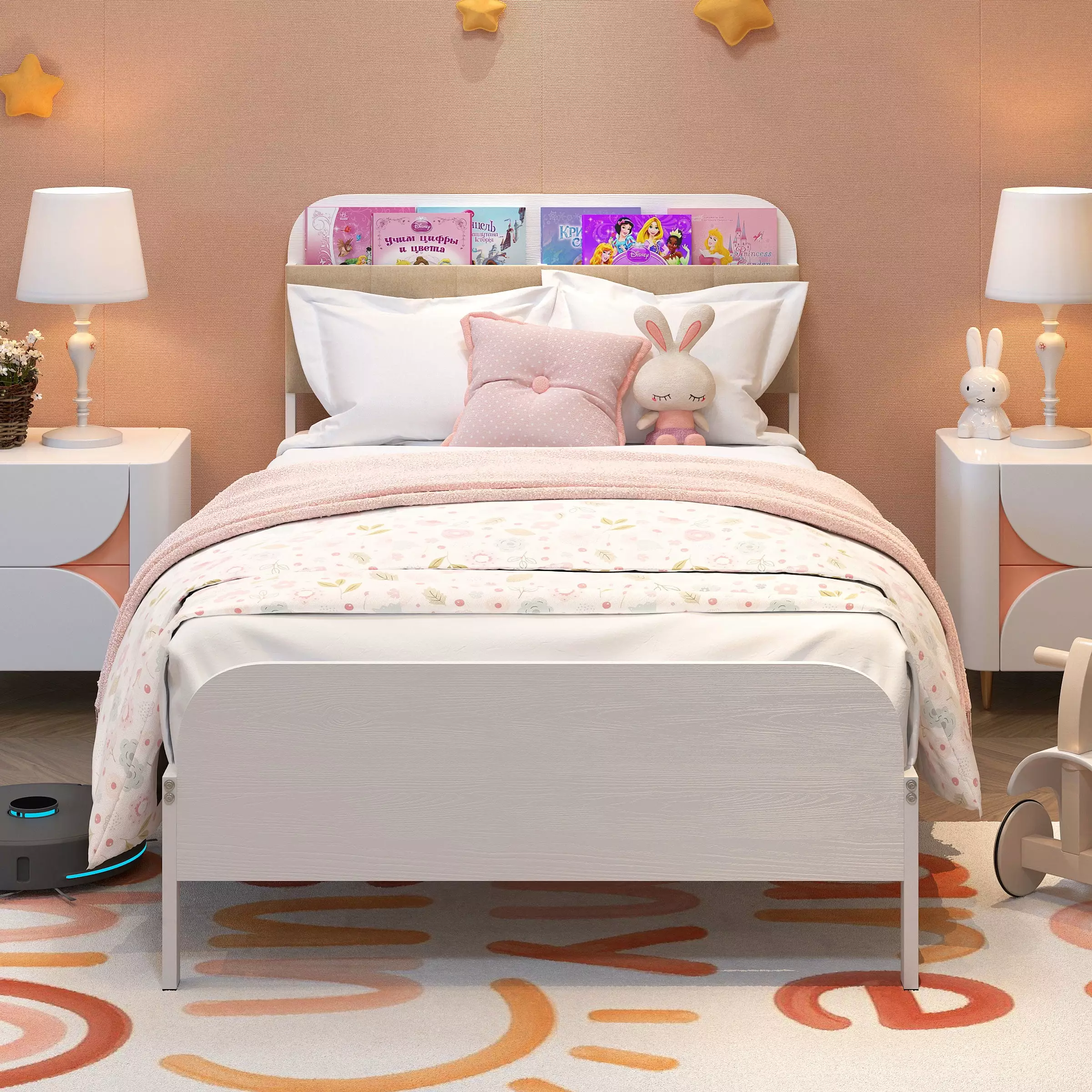 Yoneston Twin Size Platform Upholstered Bed Frame Storage Bookcase Headboard