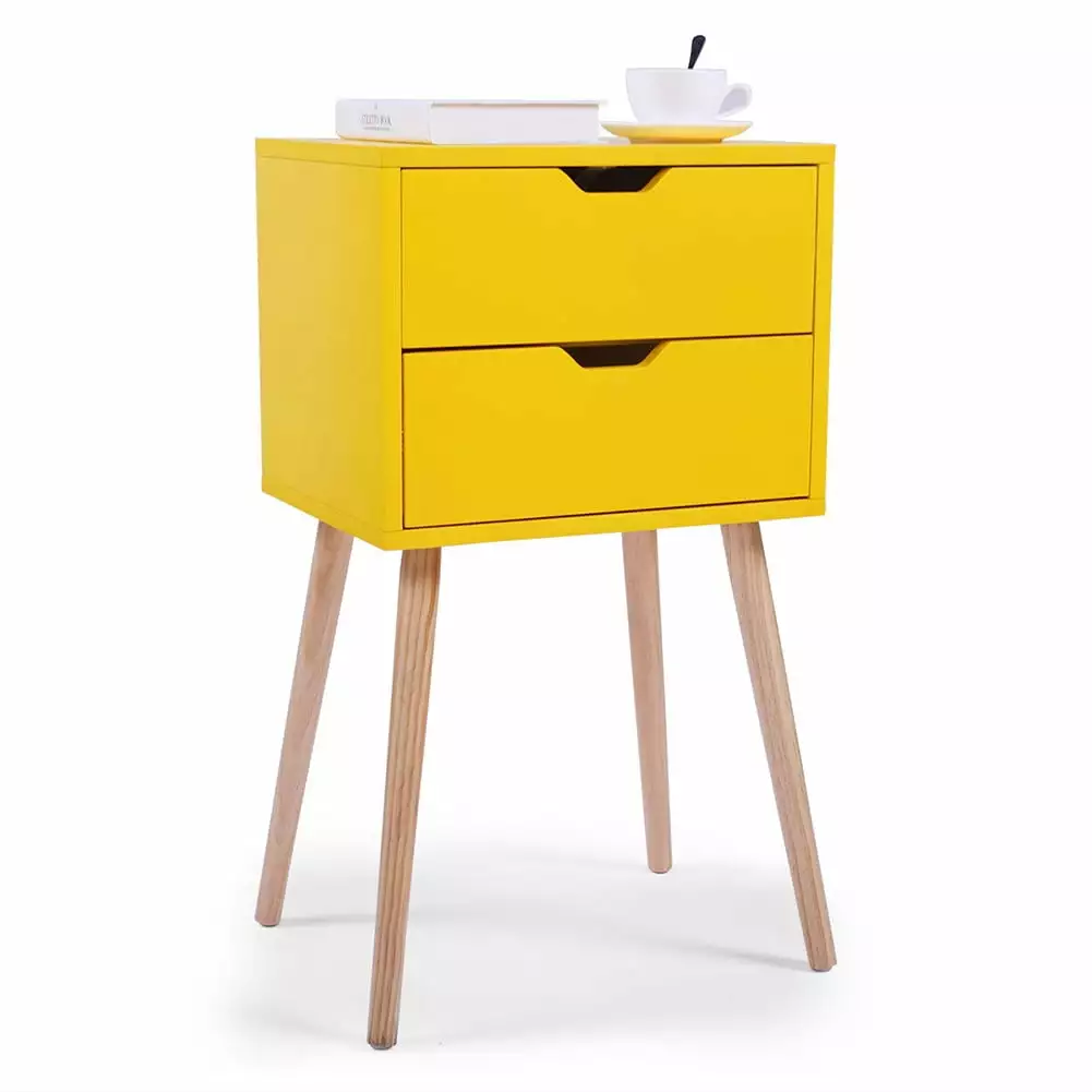 Canddidliike Side End Table Nightstands Set 2 Storage Drawer Modern Multi-functional Bedside Furniture Bedroom Nursery Yellow