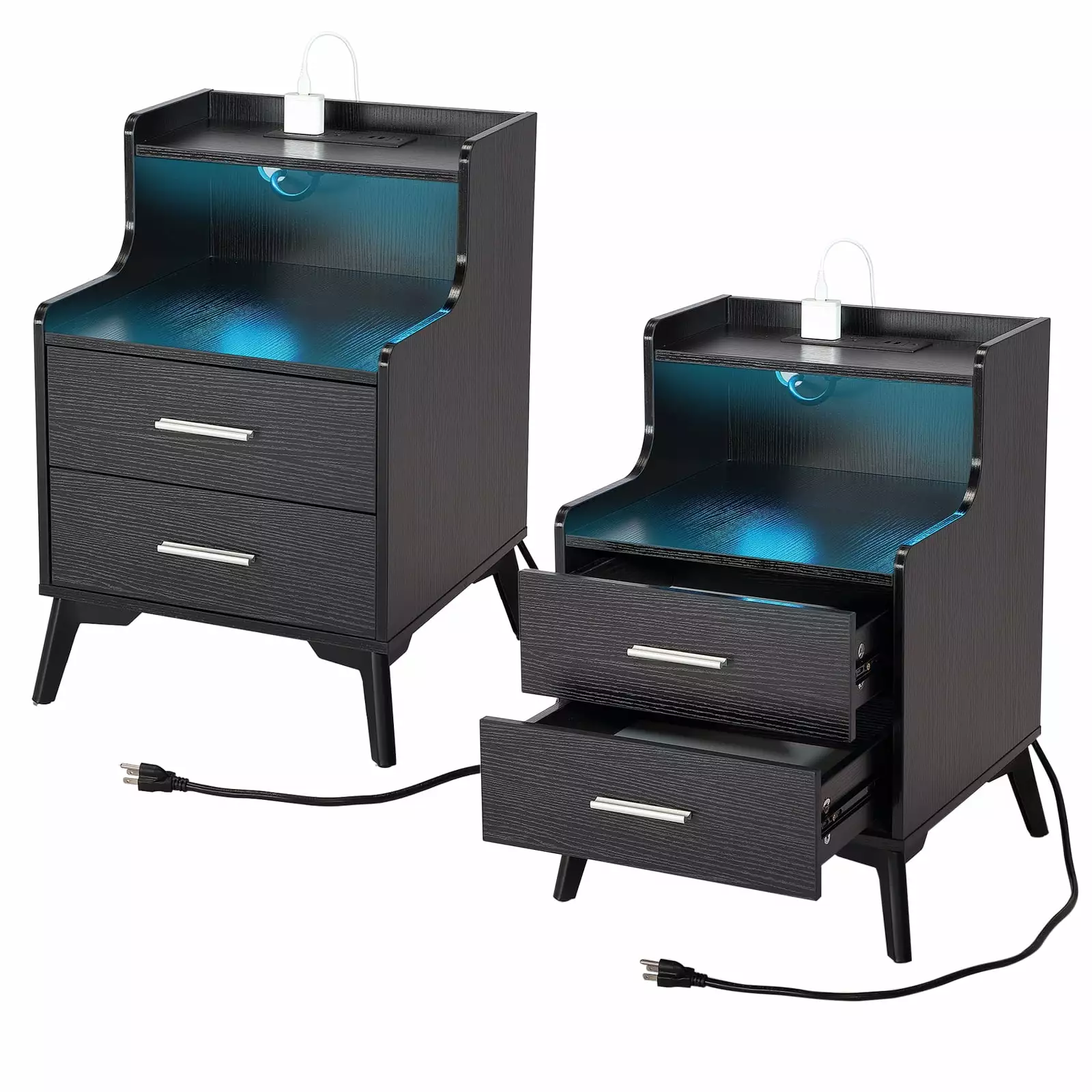 Yamissi Nightstands Set 2 Charging Station and 2 Drawers Black