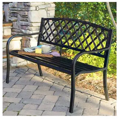 Imperial IP-SV131FB Steel Bench Lattice Panel Back Design Outdoor and Indoor Use
