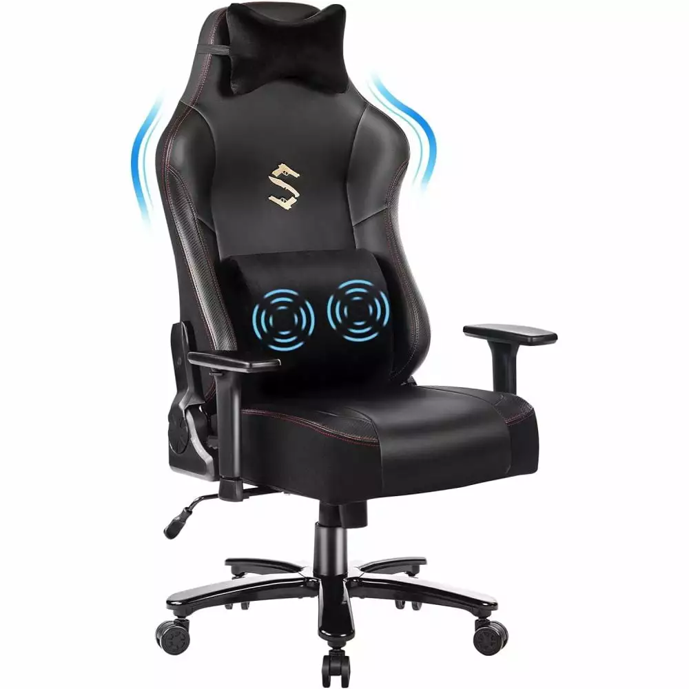 DeeHome Big and Tall Gaming Chair 400lbs Massage Lumbar Pillow Headrest 3D Armrest PU Leather Metal Base