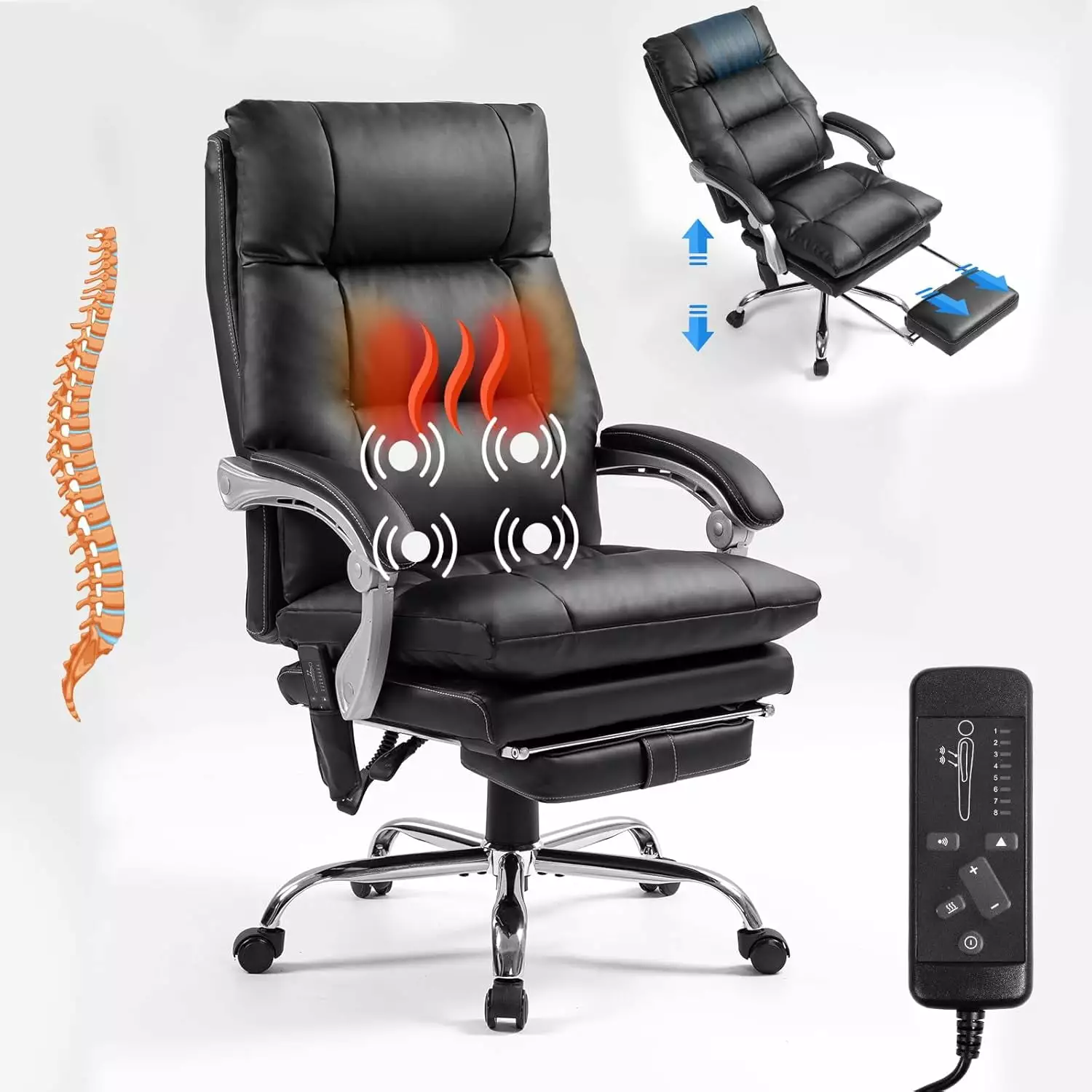 400lbs Big and Tall Executive Leather Office Chair Footrest Black FYB