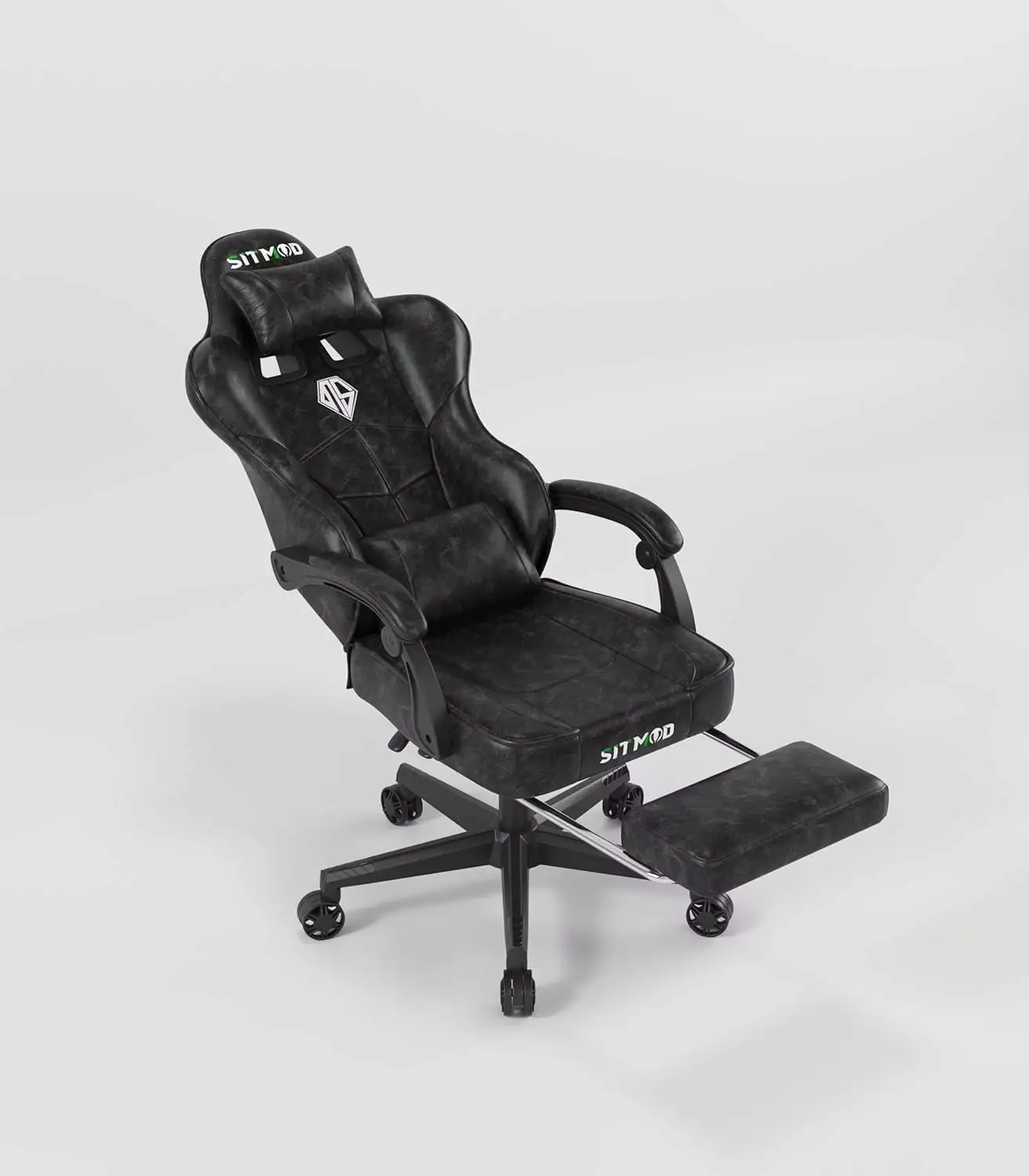 Black Big and Tall Gaming Chair Footrest - 360 Swivel PU Leather Ergonomic Office Computer Chair FYB