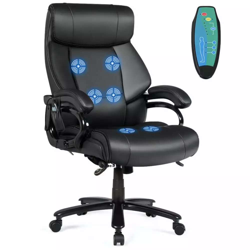 Spaco Big & Tall 400lb PU Leather Massage Office Chair Black Ergonomic Computer Desk Chair