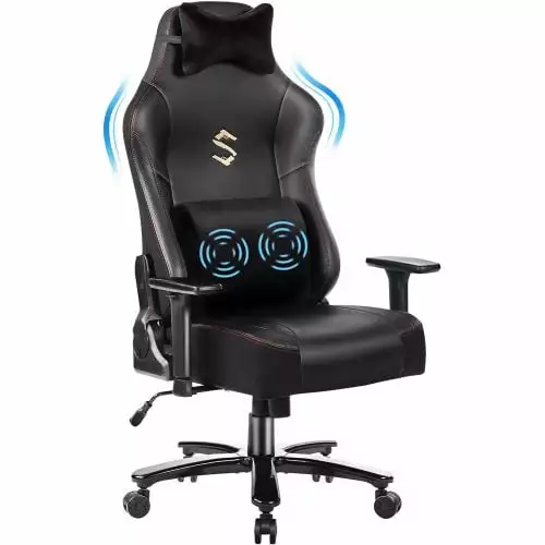 Big and Tall Gaming Chair Massage Lumbar Pillow and 3D Armrest - PU Leather up to 400lbs Super Dope