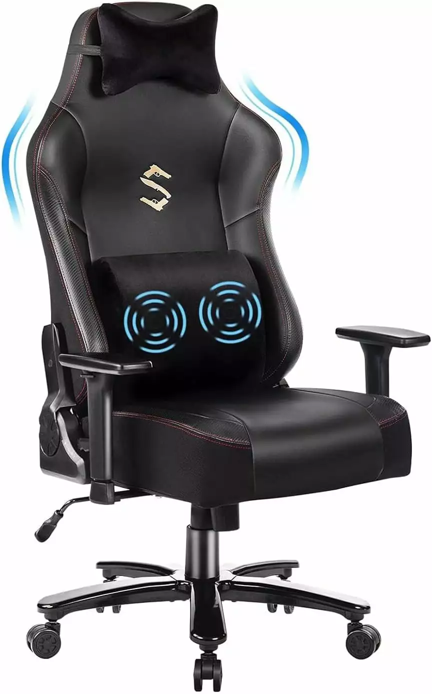 Black Gaming Chair Massage and Adjustable Arms - Ergonomic Big and Tall Chair Adults up to 400lb WRP