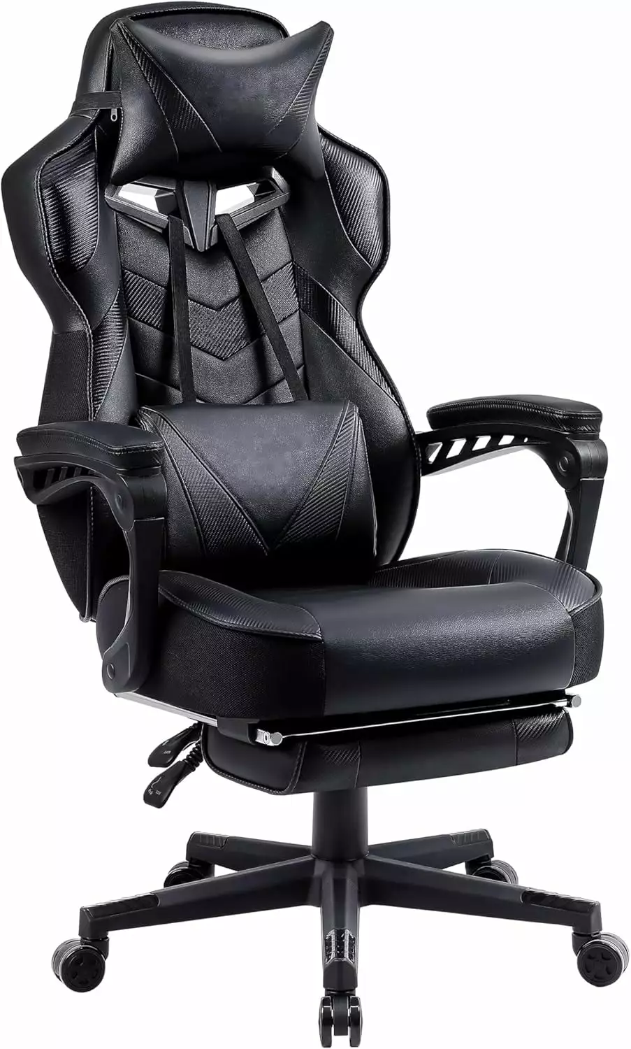 Gaming Chair Footrest and Massage - Big and Tall Ergonomic Office Desk Chair Adults Black WRP