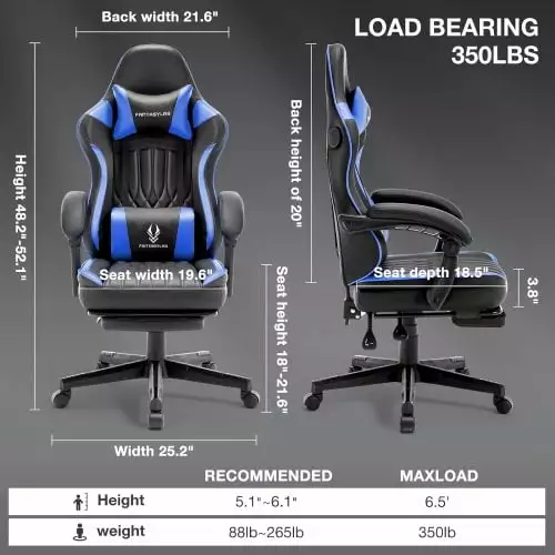 Gaming Chair Speakers High Back Computer Chair Footrest Lumbar Support and Headrest Big and Tall Gamer Chairs NOBRAND