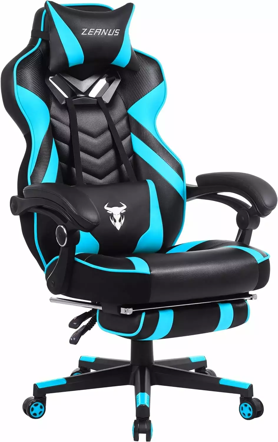 Gaming Chair Footrest Reclining Computer Chair Massage High Back Heavy People Teal WRP