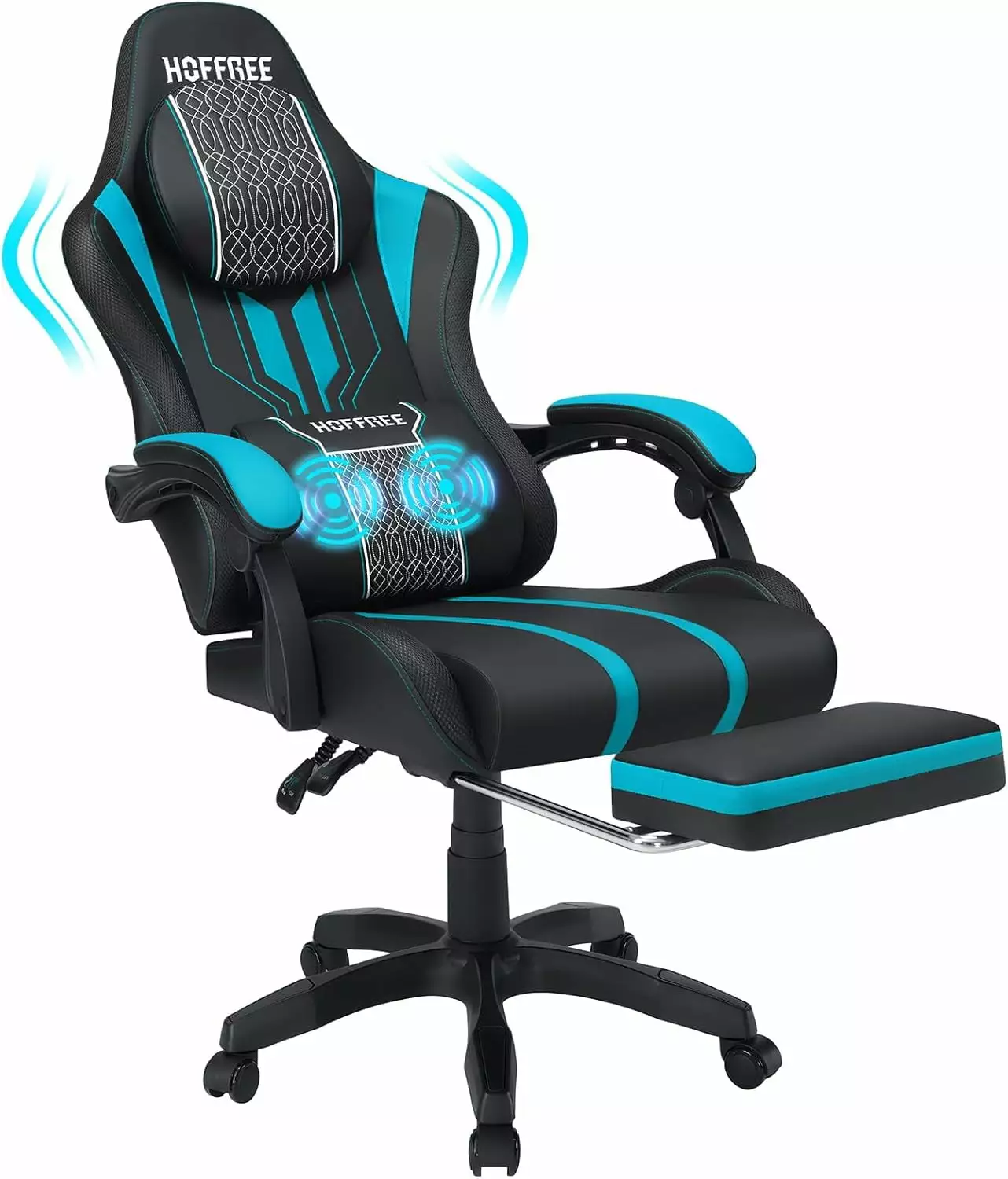 Big and Tall Gaming Chair Massage Game Chair Footrest Adults Computer Chair 400lb Heavy People Blue Black ZJ
