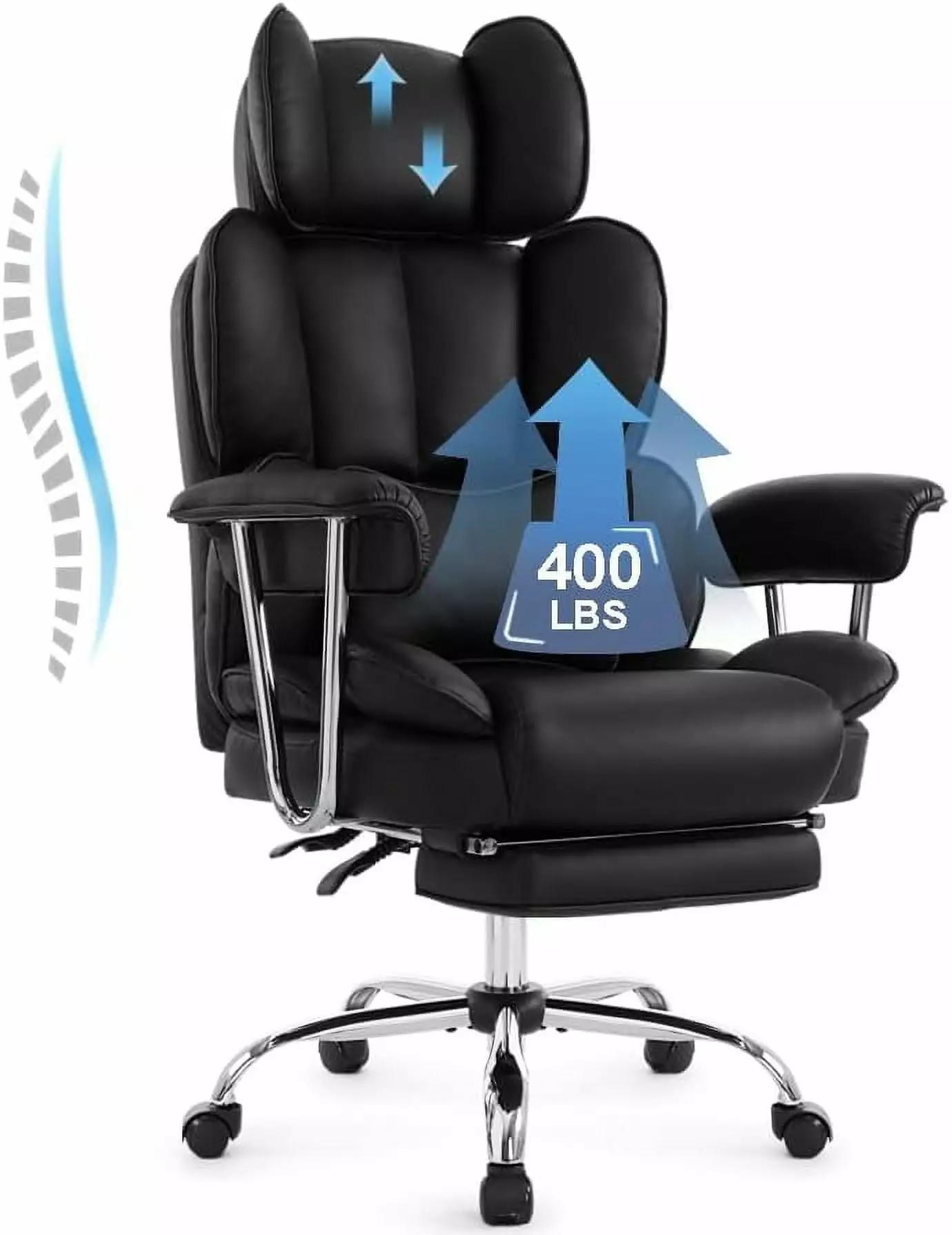 Big and Tall Leather Office Chair 400LBS High Back Reclining Office Chair Footrest Lumbar Lifting Headrest Ergonomic Desk ...