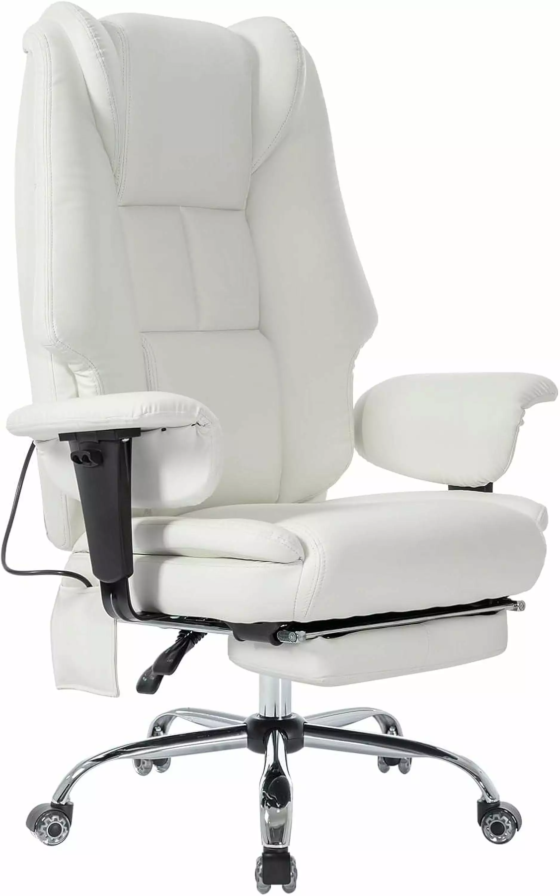 Big and Tall Office Chair 400LBS Capacity Footrest and Lumbar Support White shinyswan