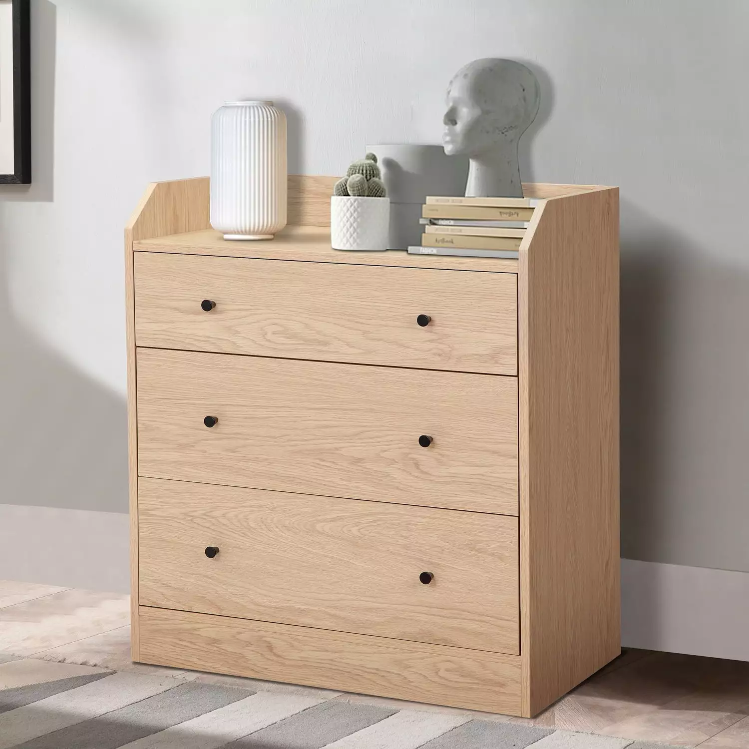 Villachico Natural Oak Dresser Chest 3 Drawers - Modern Boho Clothes Storage Tower