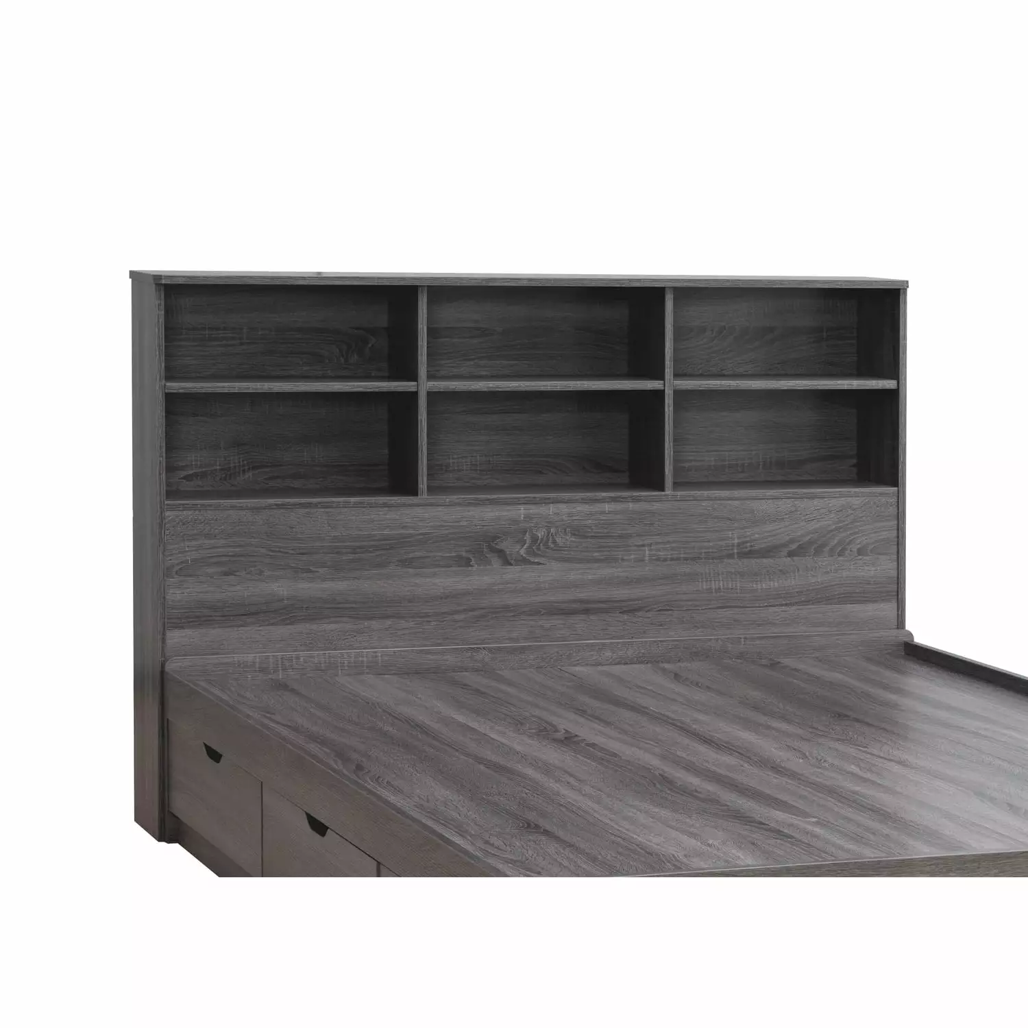 Benjara Twin Bookcase Headboard 6 Open Compartments Distressed Gray Storage Benzara