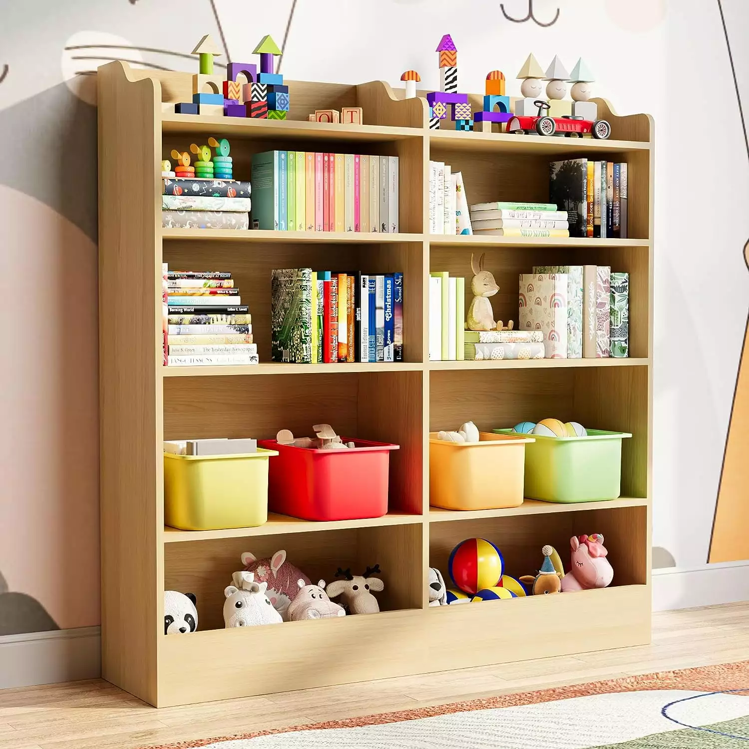 Cozy Castle 5 Tier Kids Bookshelf Multifunctional Book and Toy Storage Cabinet Wooden Toddler Bookcase Bedroom Playroom Nu...