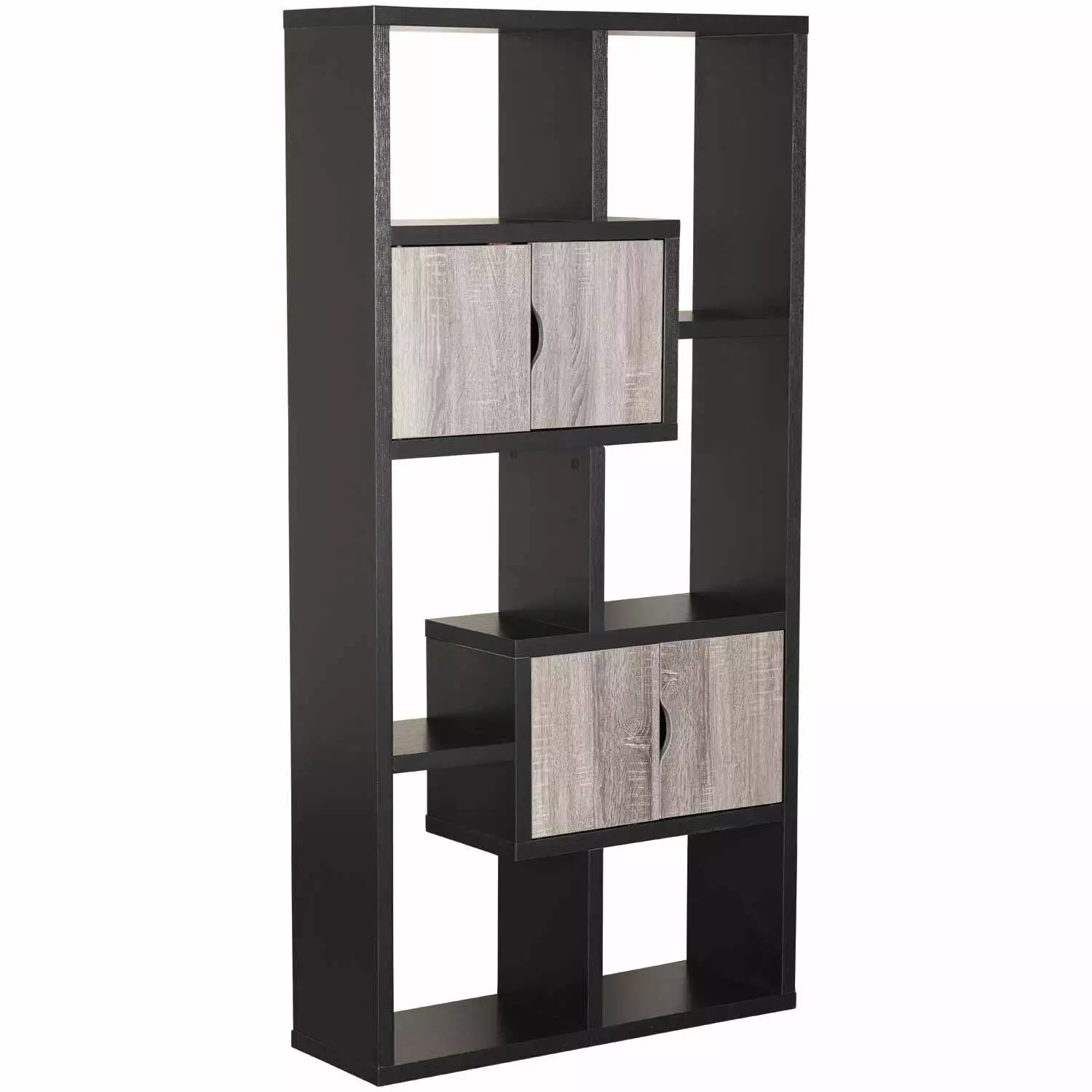 Wooden Bookcase 4 Doors and 6 Shelves Black and Distressed Gray Storage Furniture Bed Bath & Beyond