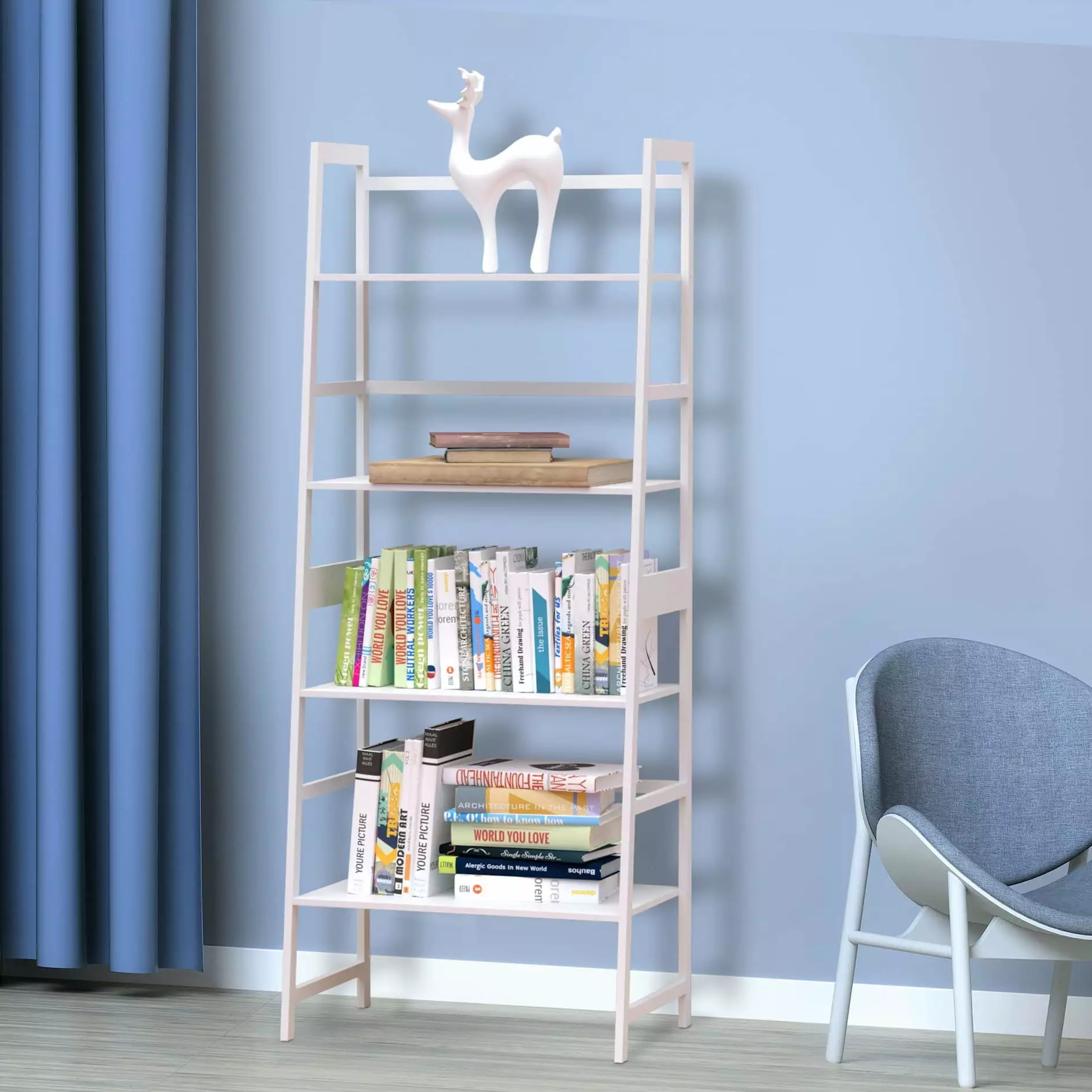 BZH 4 Tier Book Shelf, Ladder Shelf Bedroom, Living Room, Office, White Bookcase Storage Shelves