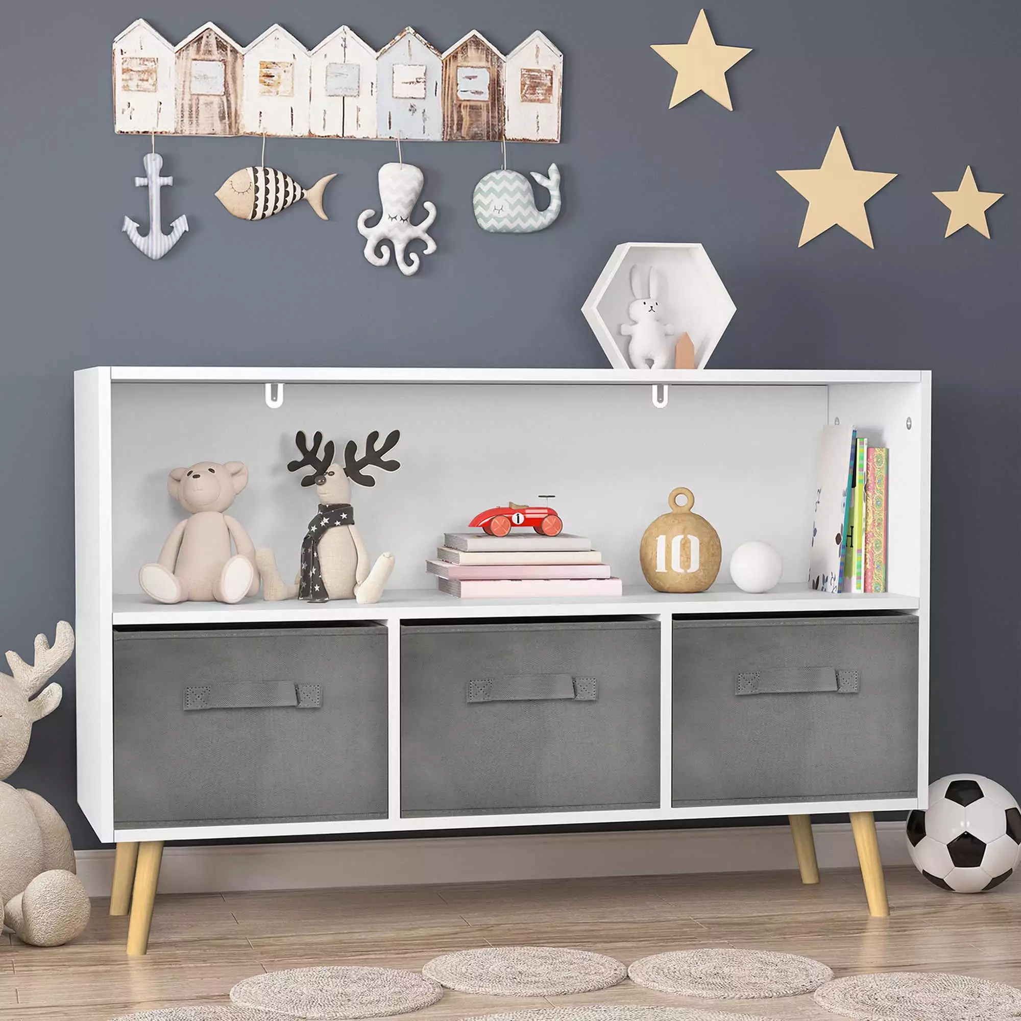 CASEMIOL Kids Bookcase 3 Drawers Toy Storage Arranger Multi-Practical Bookshelf Nursery Playroom