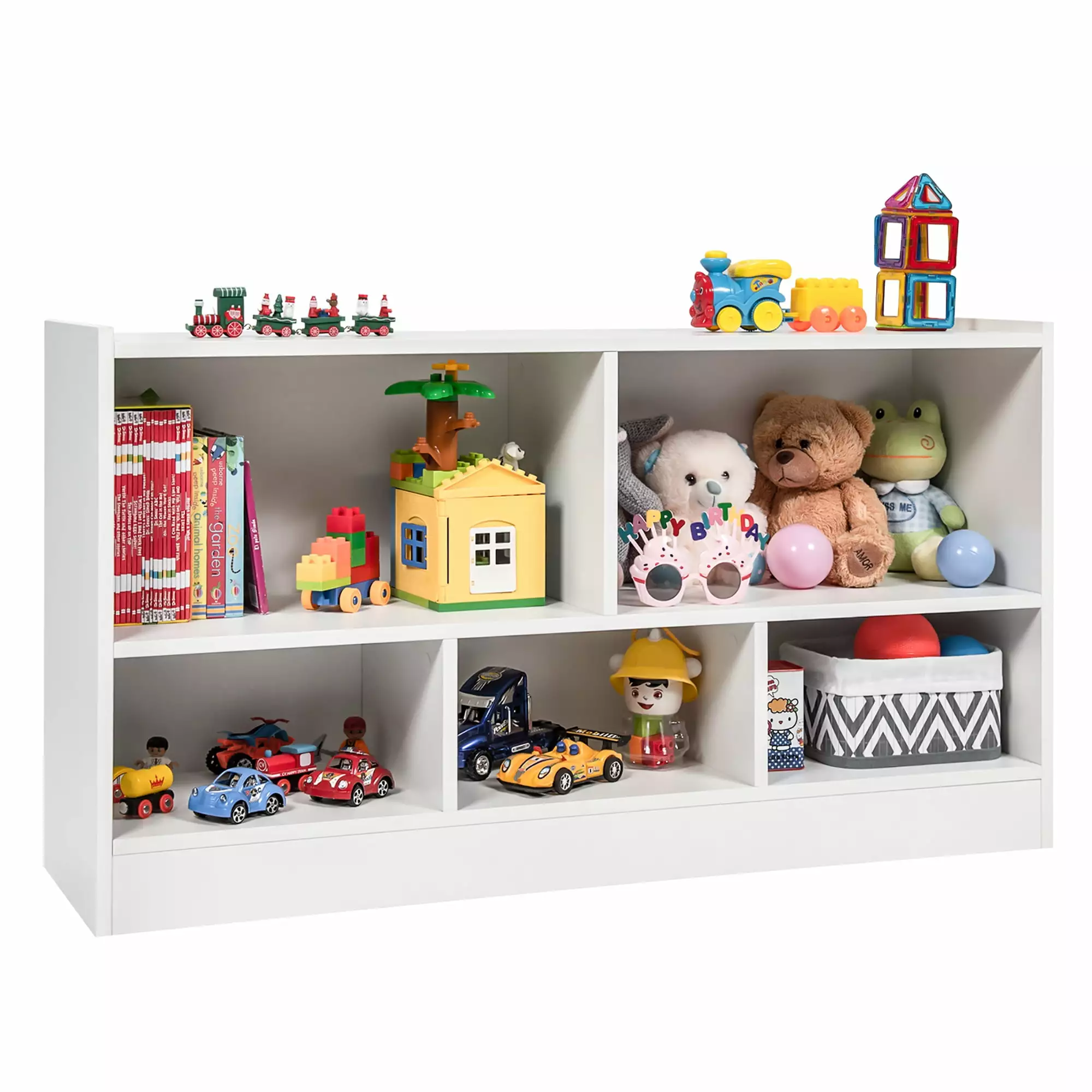 Costway Kids 2-Shelf Bookcase 5-Cube Wood Toy Storage Cabinet Arranger White