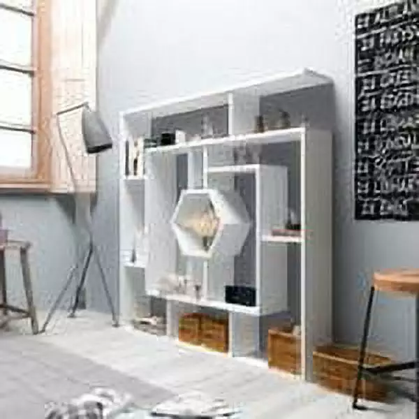 Labrina Geometric Open Shelves Bookcase White Decorotika