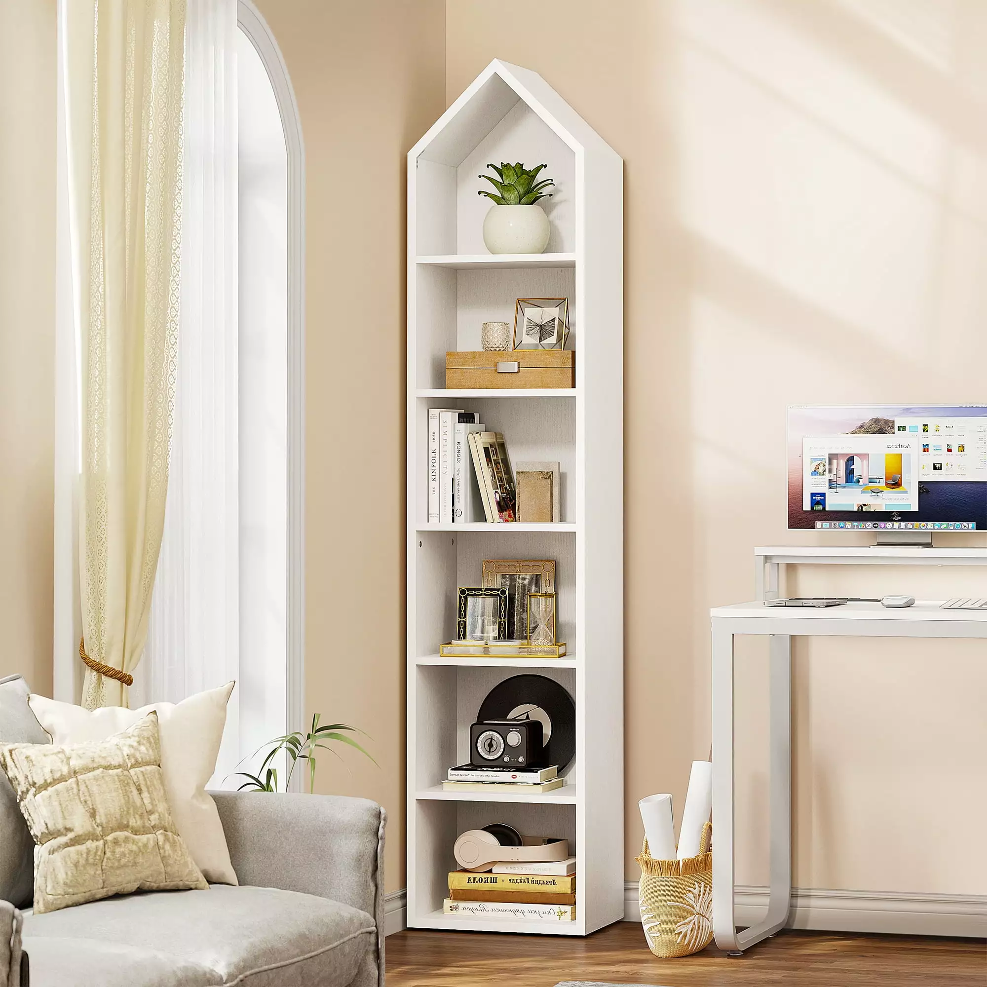 6-Tier Open Shelf 6-Cube Storage Arranger Standard Wood Bookcase Bookshelf Wall Shelf 72.8 Tall Dextrus