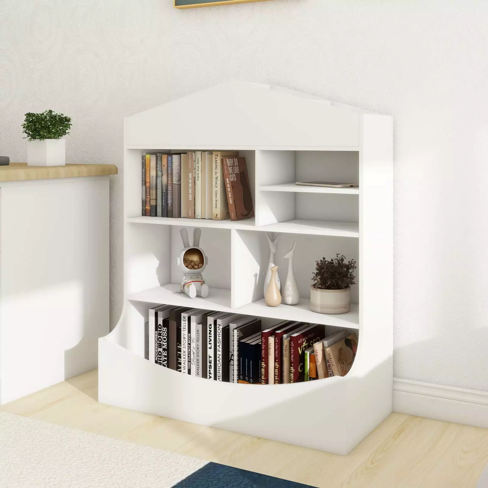 DSstyles Kids Bookshelf Toy Storage Arranger - Flexible Bookcase Playroom Nursery or Kids Room