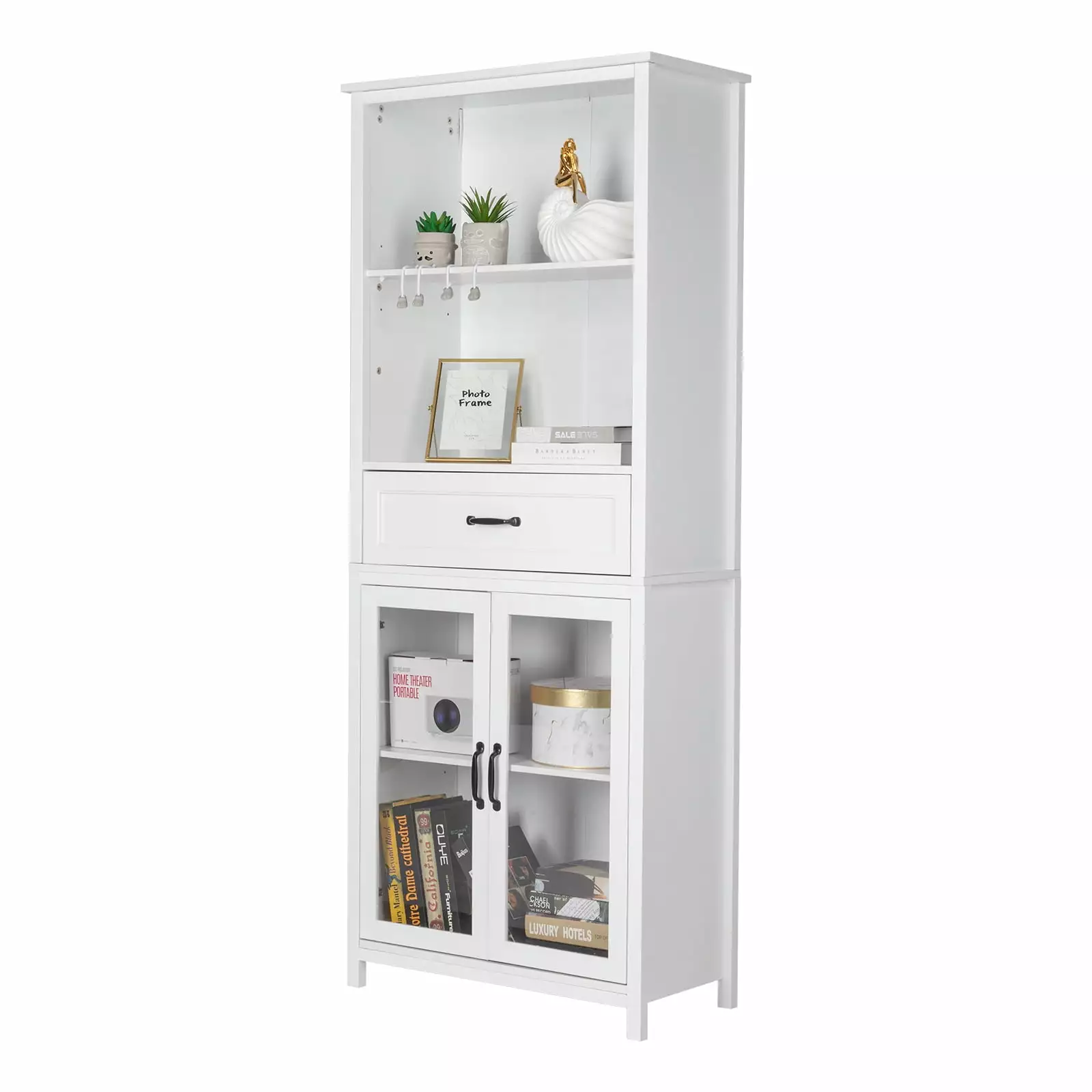 Zimtown Bookcase Shelving Storage Wooden Cabinet Acrylic Glass Doors FCH