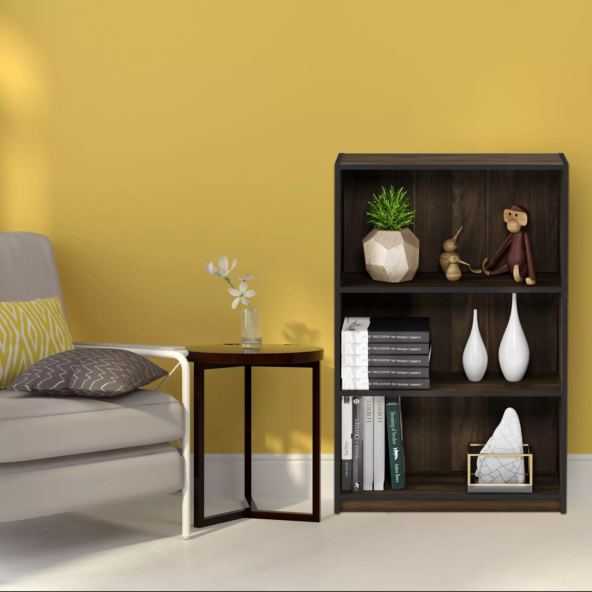 Furinno JAYA Simple Home 3-Tier Adjustable Shelf Bookcase Columbia Walnut
