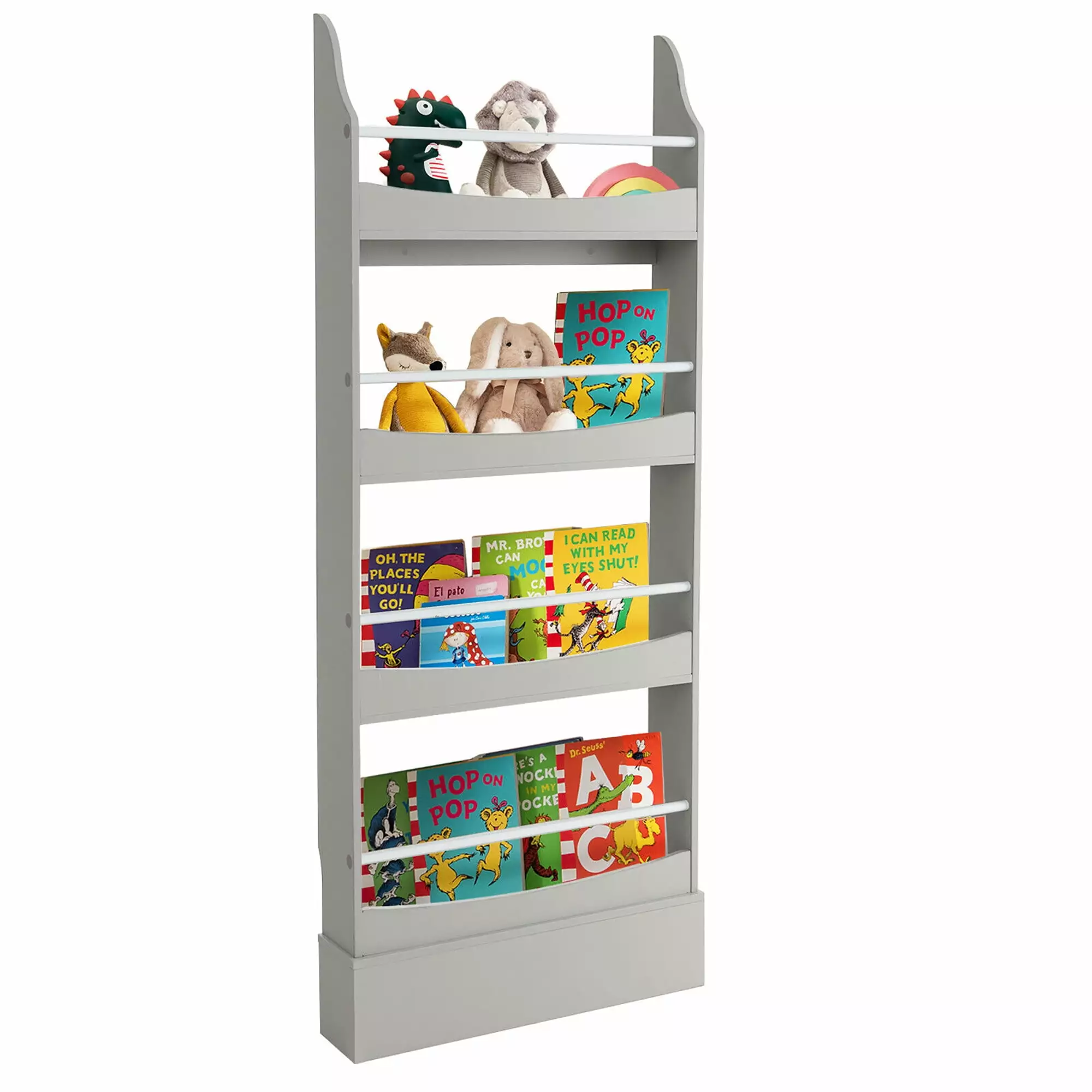 Gymax Grey 4-Tier Kids Bookshelf Toy Storage Bookcase Anti-toppling Kits