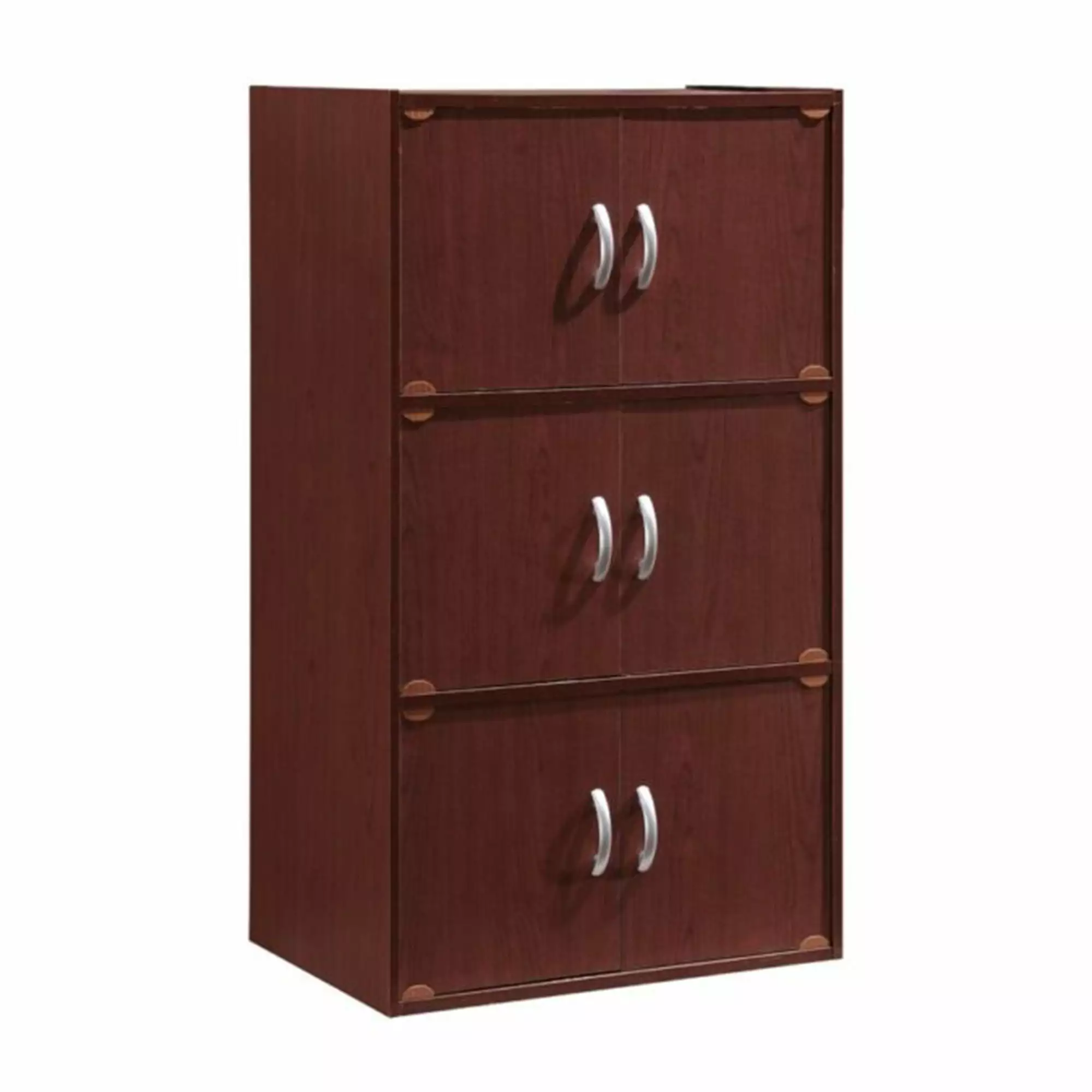 Hodedah 3 Shelf 6 Door Wooden Bookcase Mahogany Finish Multi-Purpose Storage