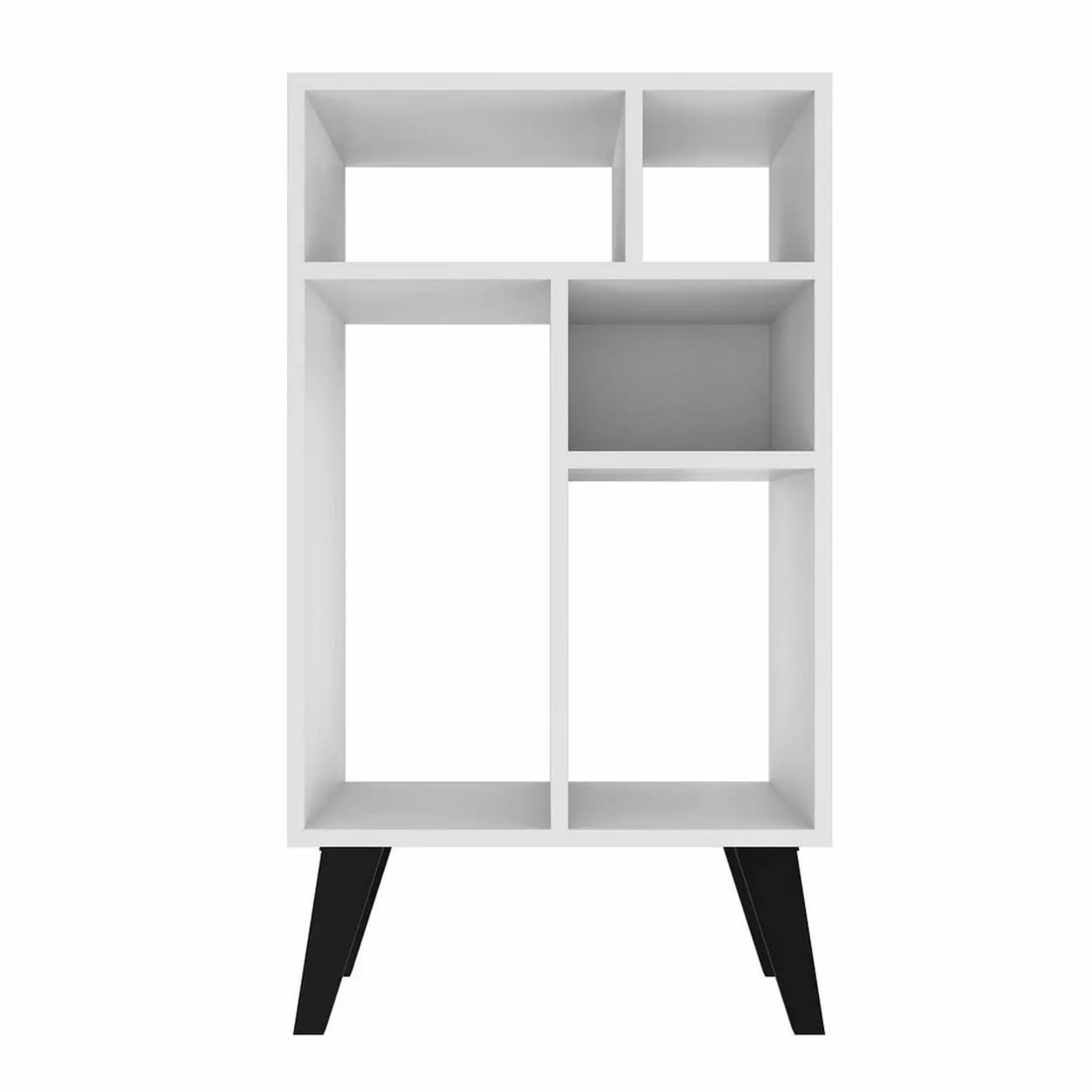 Warren Low Bookcase 3.0 5 Shelves White Black Feet Modern Home Storage Manhattan Comfort