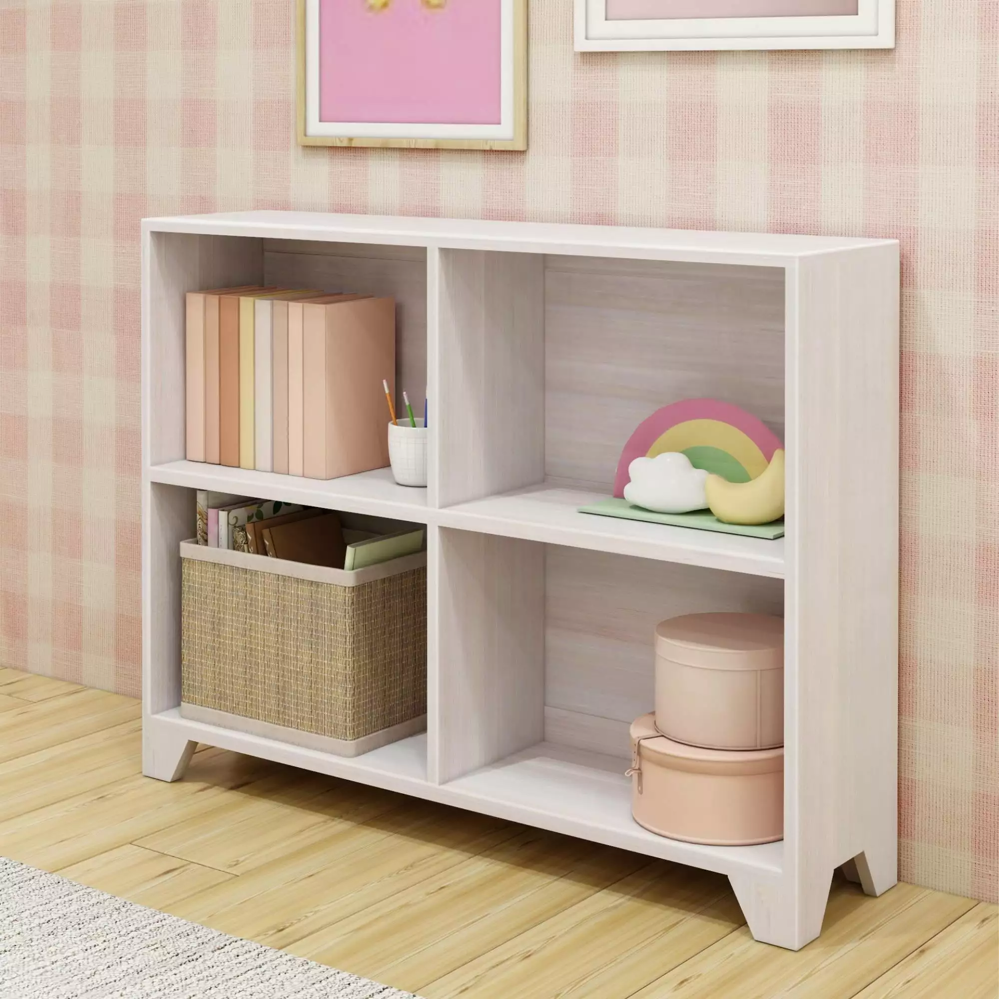 Max & Lily 4 Shelf Bookcase Solid Wood Bookshelves Bedroom White Wash