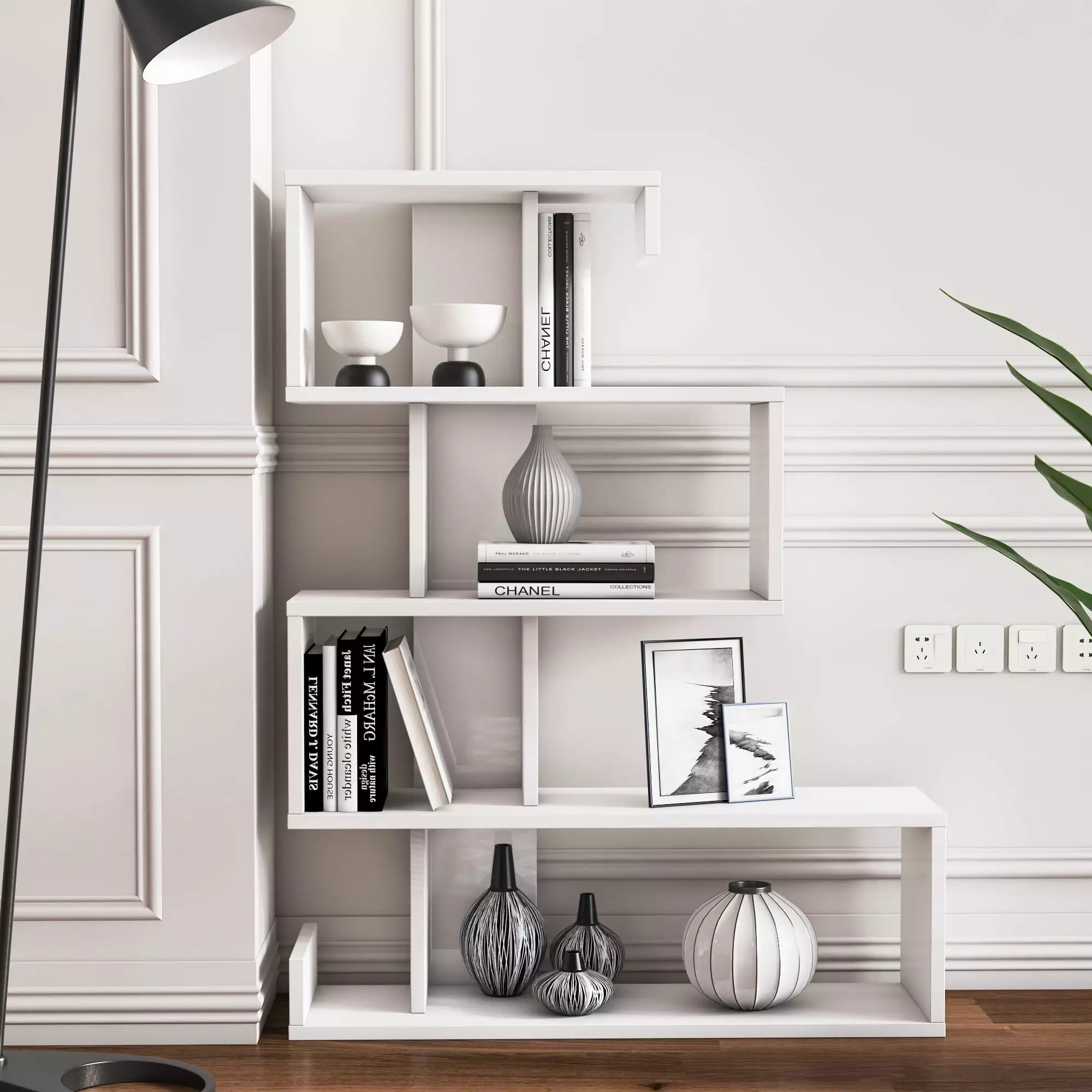 MinimaDecor Longway 40, 5 Tier Modern Freestanding Multifunctional Bookcase White Finish
