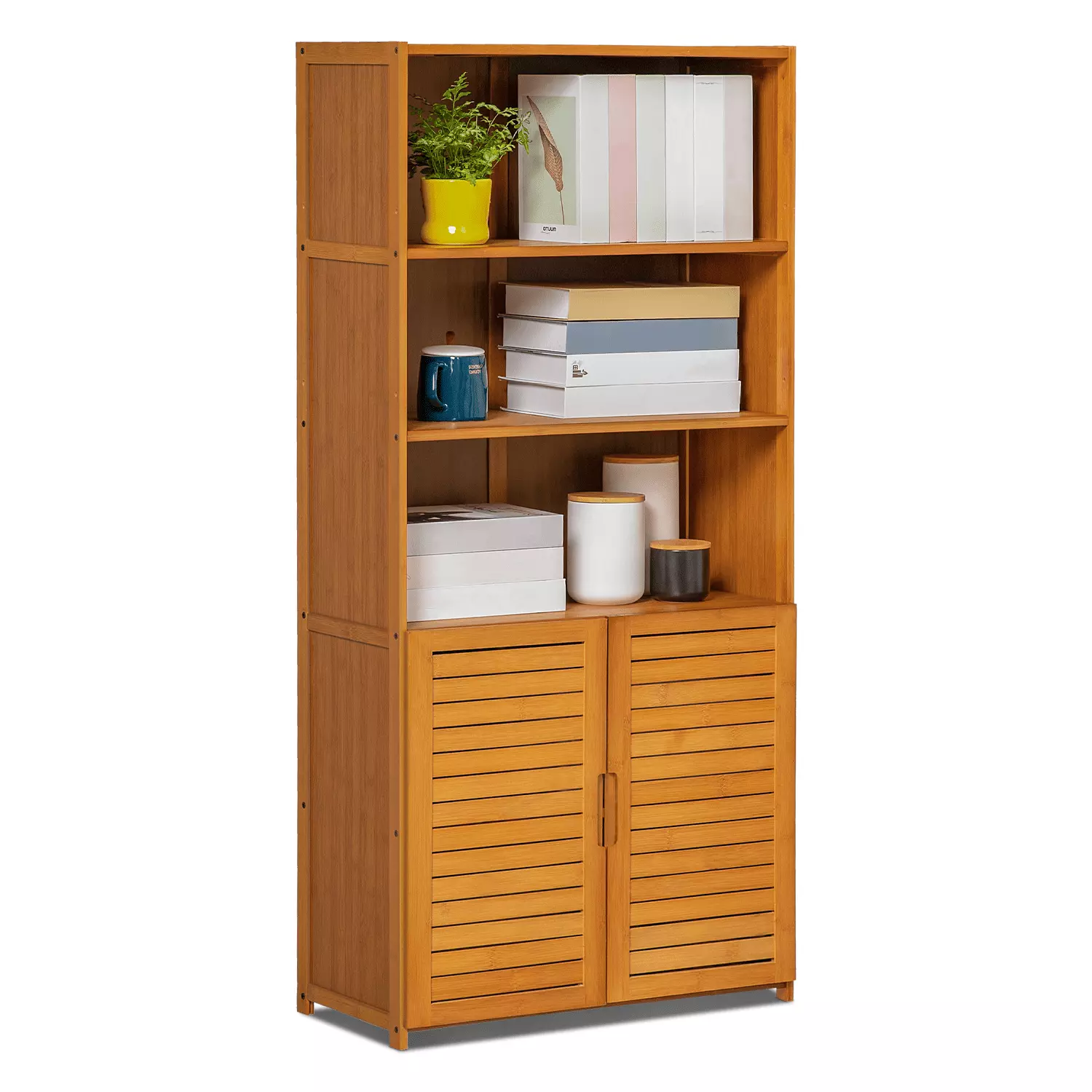 MoNiBloom Modern 5-Tier Bamboo Bookshelf - Free Standing Display Shelf - Brown - Home Decor