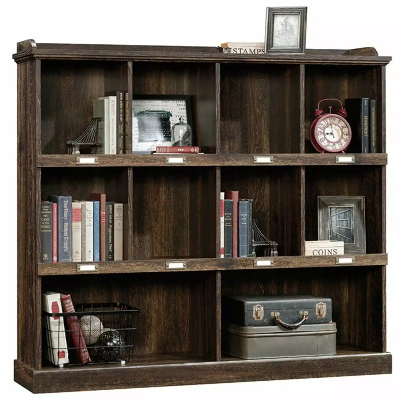 Sauder Barrister Lane Storage Bookcase ID Label Tags Iron Oak Finish