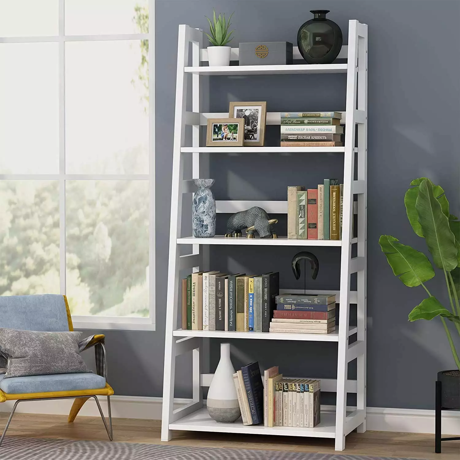 5-Tier Ladder Bookshelf, Modern Bookcase Living Room and Home Office Tribesigns
