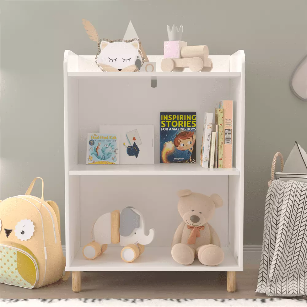 Kids Bookshelf 3-Tier Children's Book Display Toy Storage Cabinet Playroom Nursery White Triple Tree